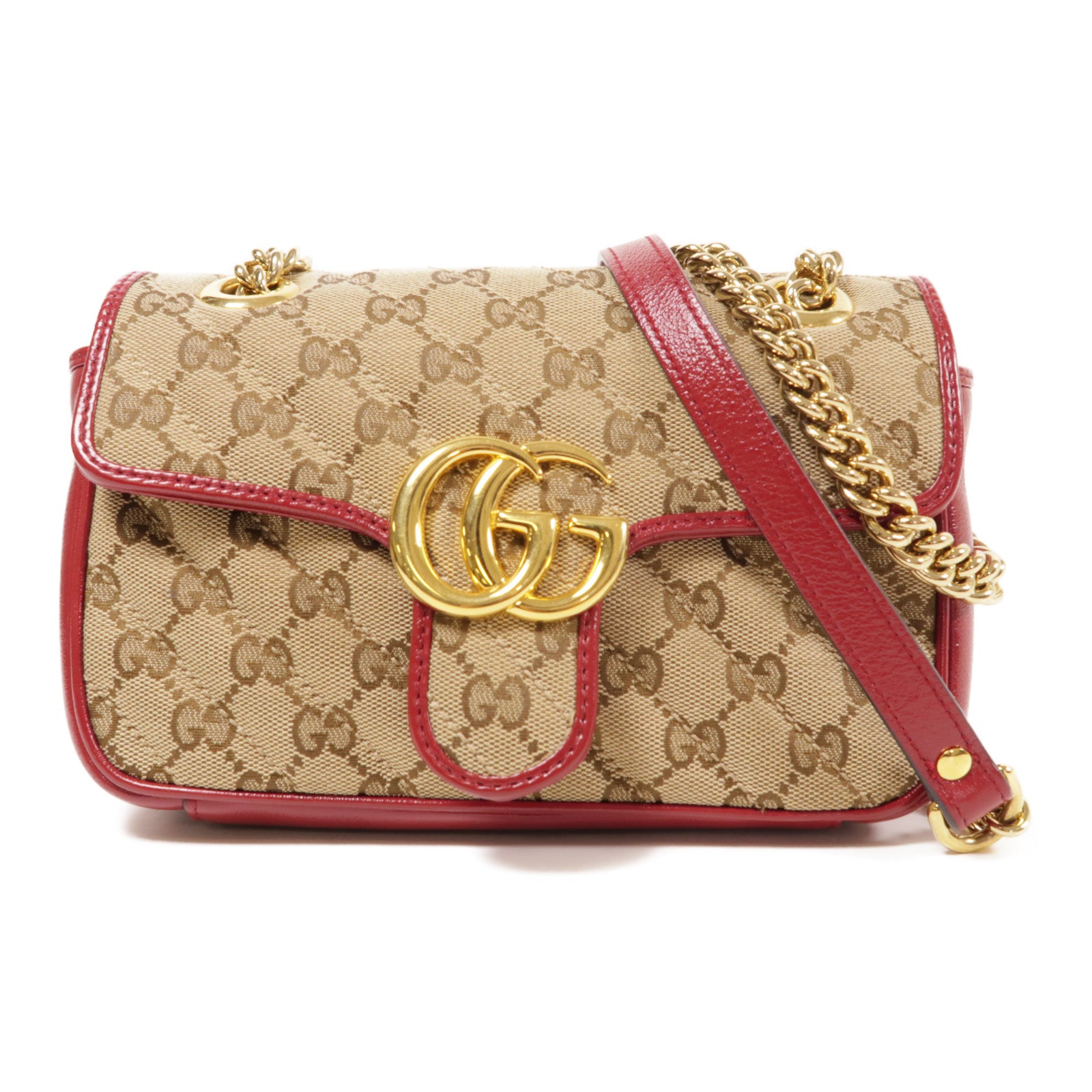 GUCCI 帆布GG Marmont金扣鏈帶肩背袋