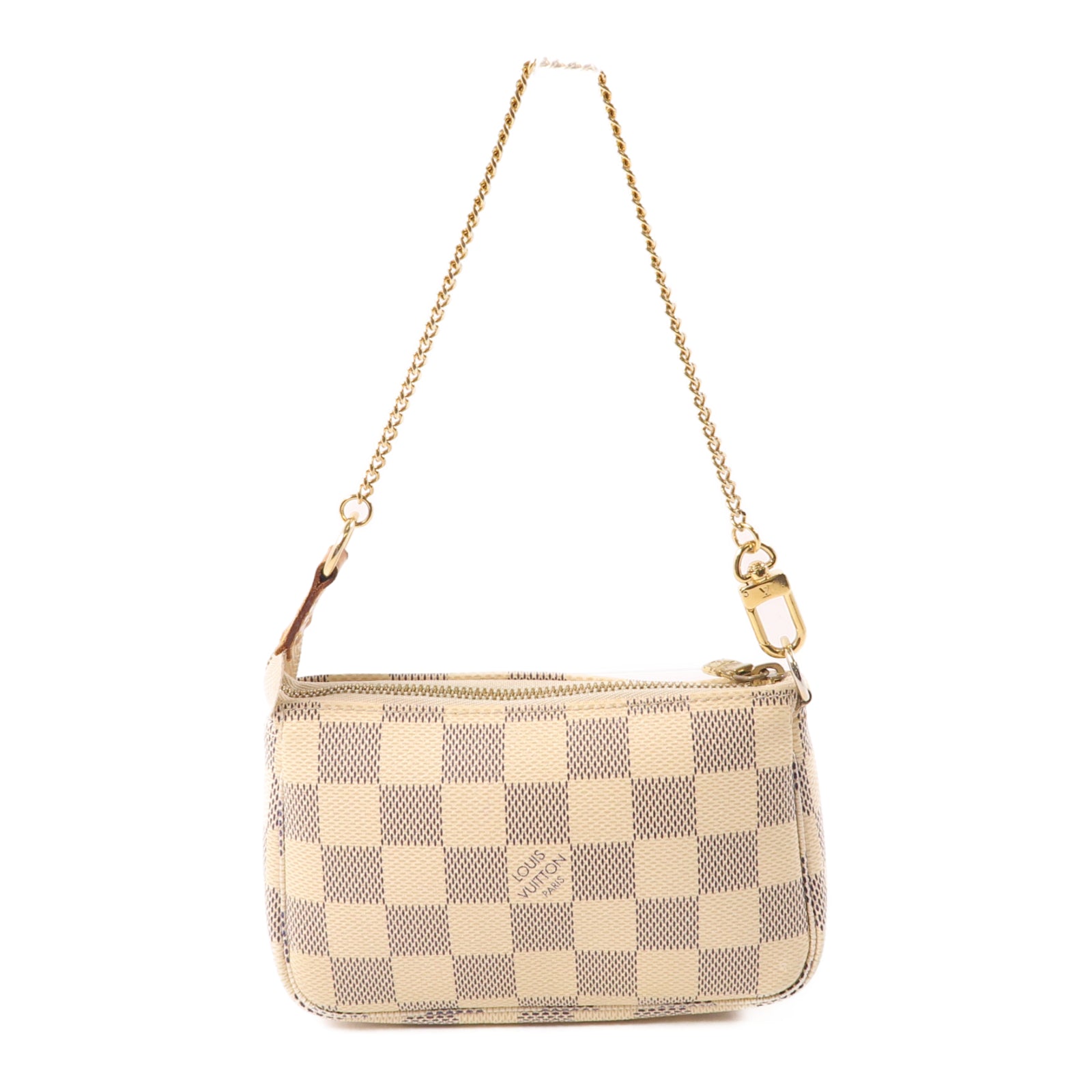 LOUIS VUITTON Damier Azur Mini Pochette Accessoires金扣手挽袋白色