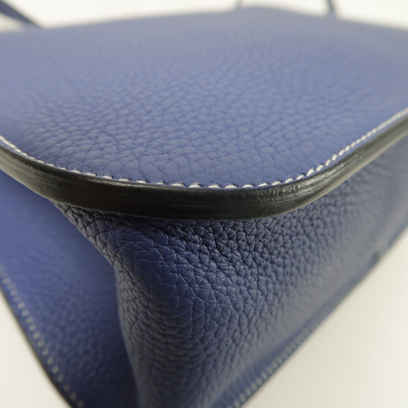 HERMES Clemence皮革Halzan 31銀扣手挽肩背兩用袋Bleu Encre