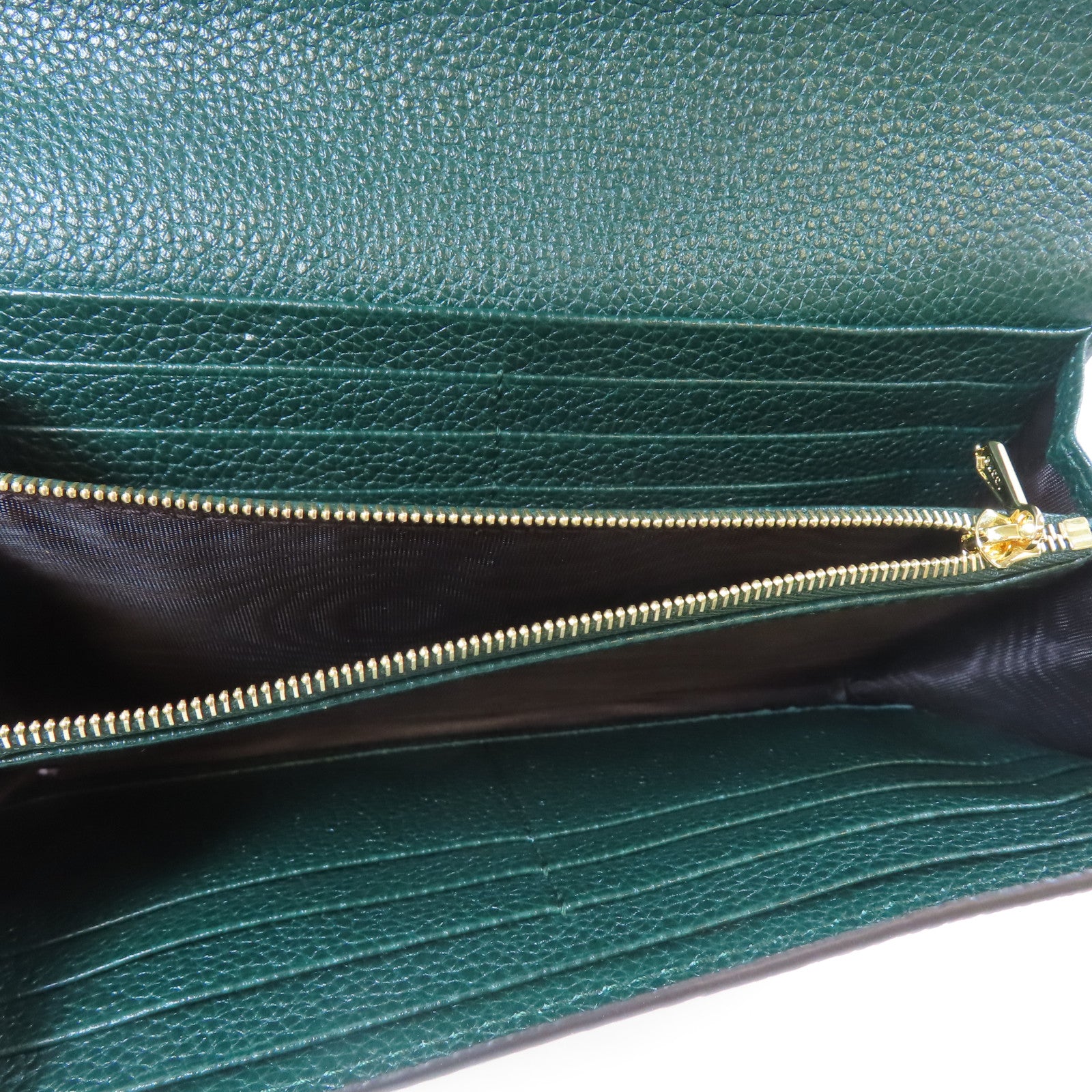 GUCCI 牛皮皮革Zumi Long Wallet金扣銀扣長錢包綠色