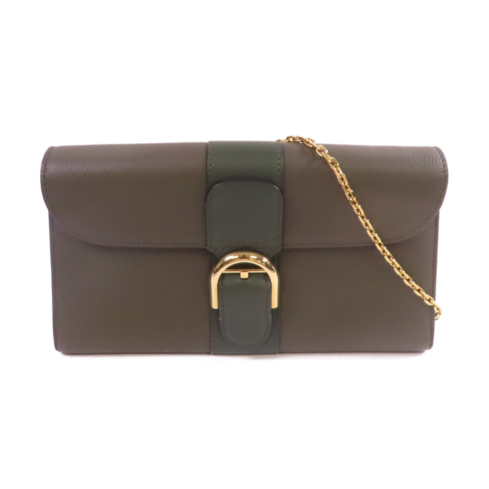 Delvaux 牛皮皮革Delvaux Brillant Wallet on Chain Shoulder Bag金扣鏈帶肩背袋深綠色