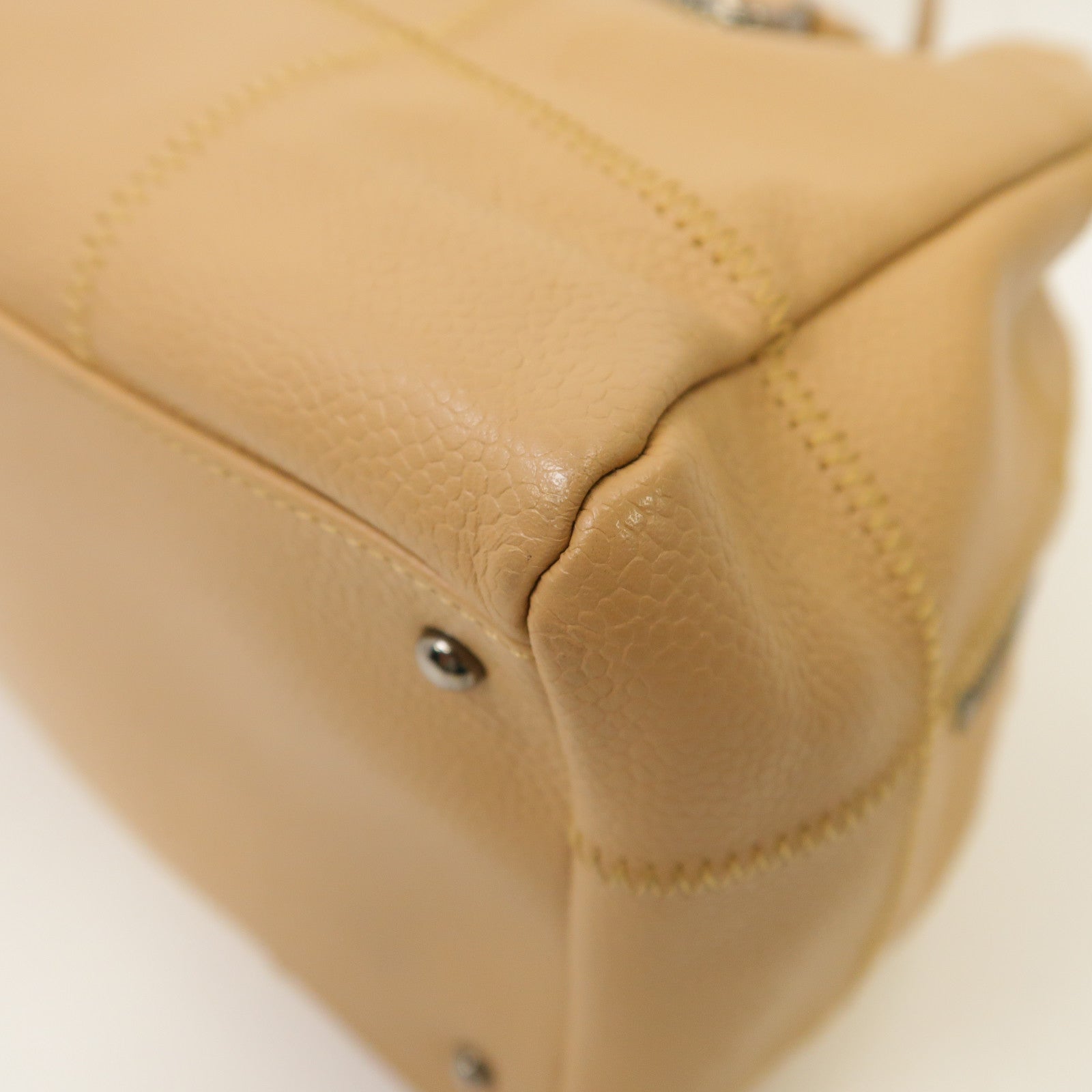 CHANEL 【激減優惠】牛皮皮革Tote Bag銀扣手挽袋杏仁色