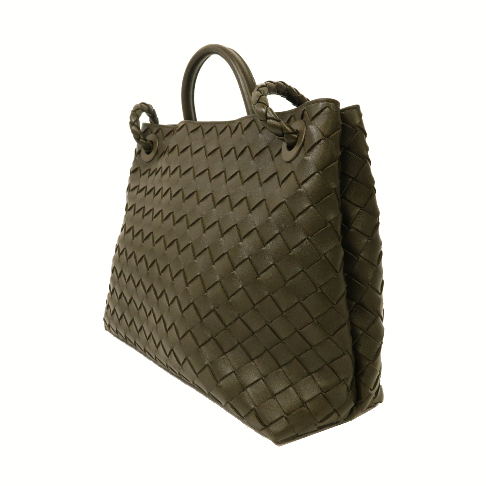 BOTTEGA VENETA 織紋皮革Medium Andiamo金扣手挽肩背兩用袋啡色
