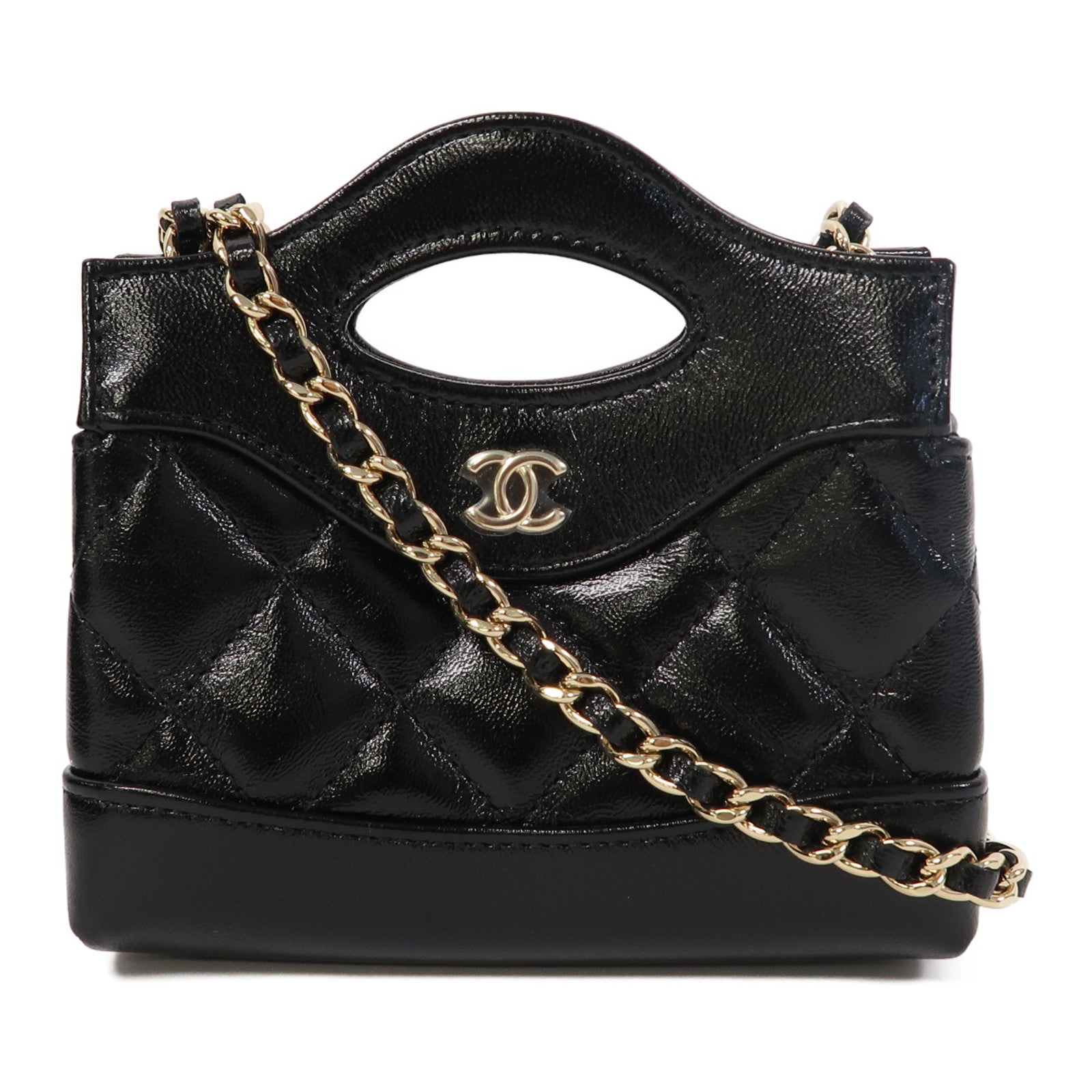 CHANEL 【激減優惠】菱格羊皮皮革Chain Shoulder金扣鏈帶肩背袋黑色