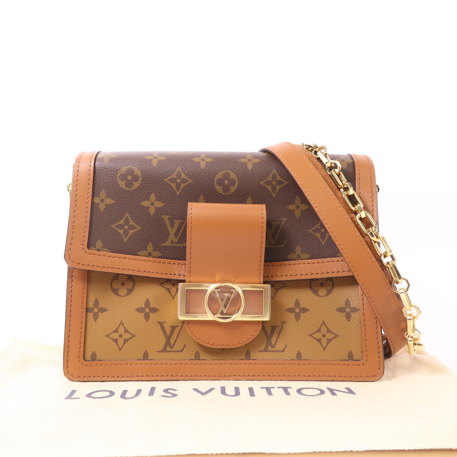 LOUIS VUITTON Monogram/Monogram Reverse Dauphine MM金扣手挽肩背兩用袋