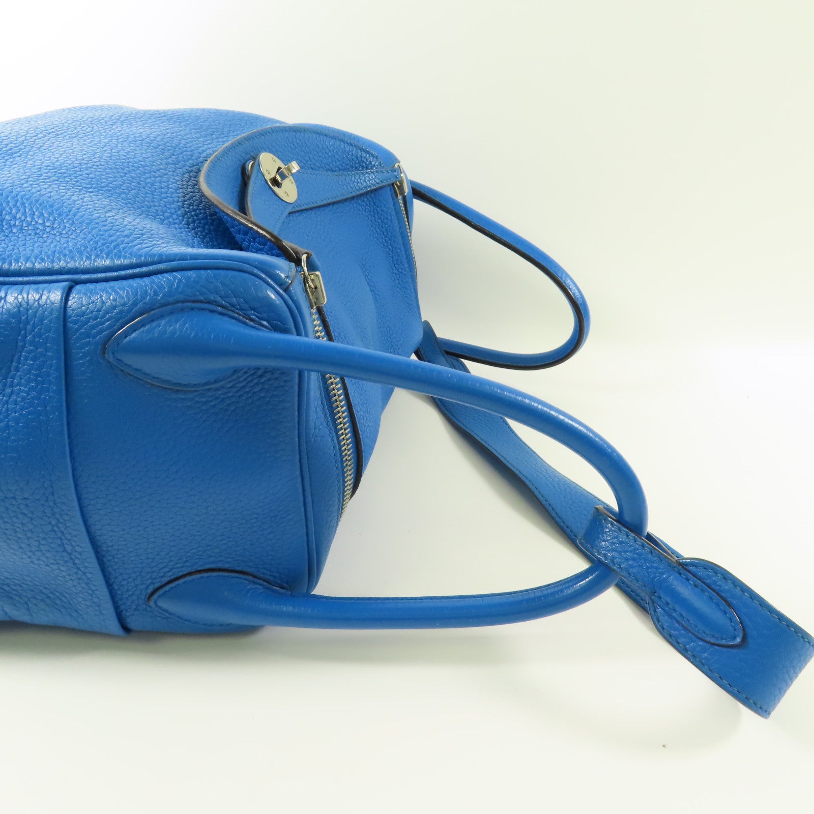 HERMES Clemence皮革Lindy 30銀扣手挽肩背兩用袋B3 Blue Zanzibar