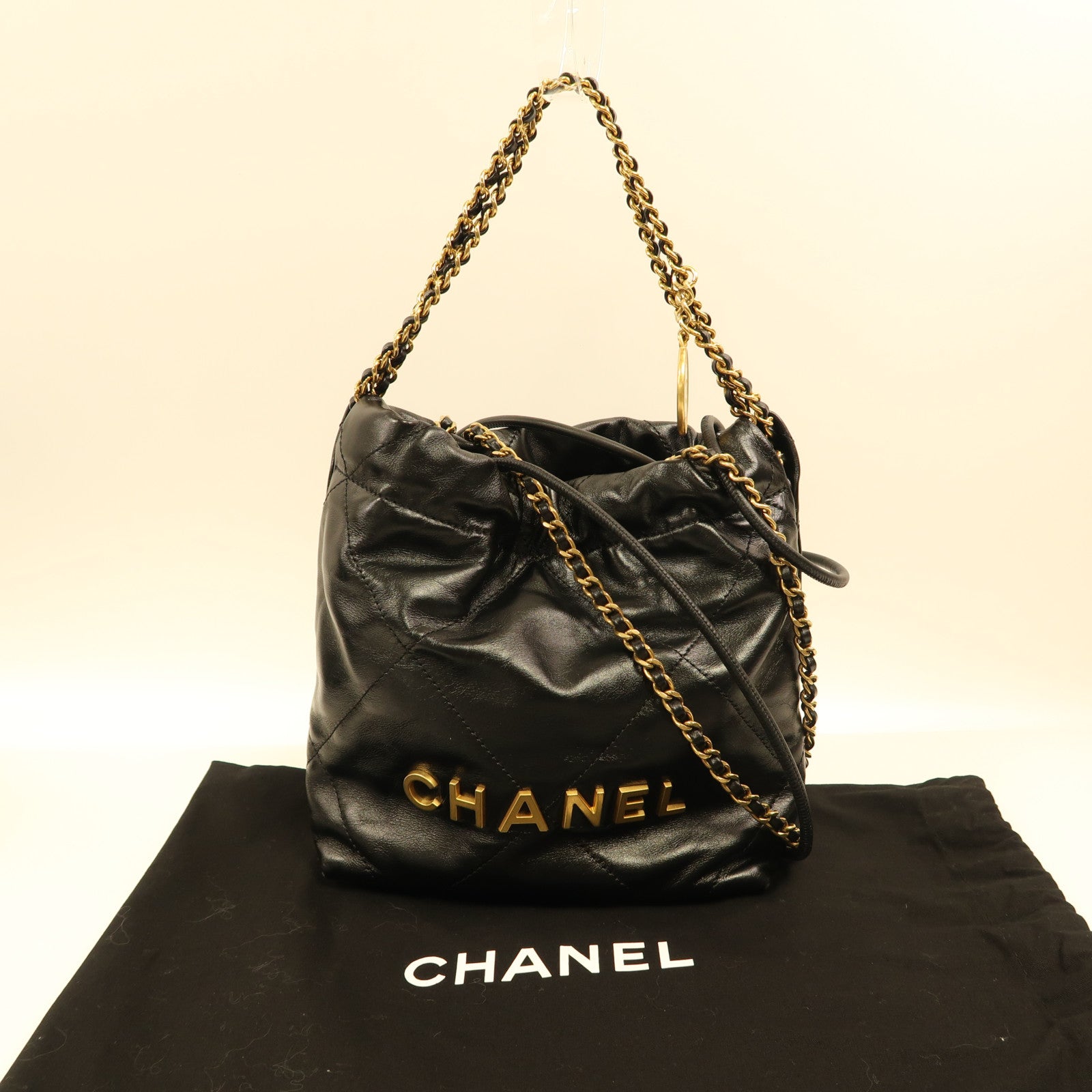 CHANEL CC GHW C22 Mini 2 Way Shoulder Bag Handbag Calfskin Leather Black