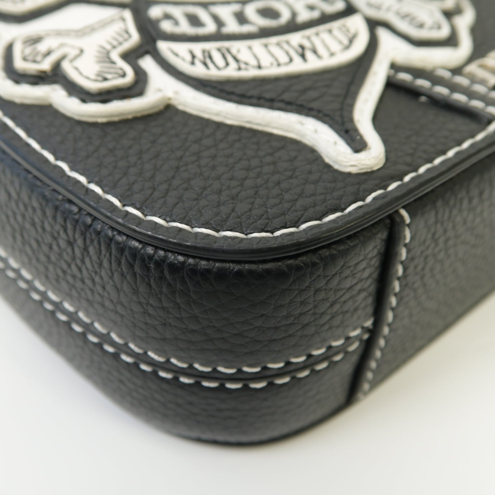 Dior 【激減優惠】牛皮皮革Dior x Shawn Stussy Saddle Pouch銀扣肩背袋黑色