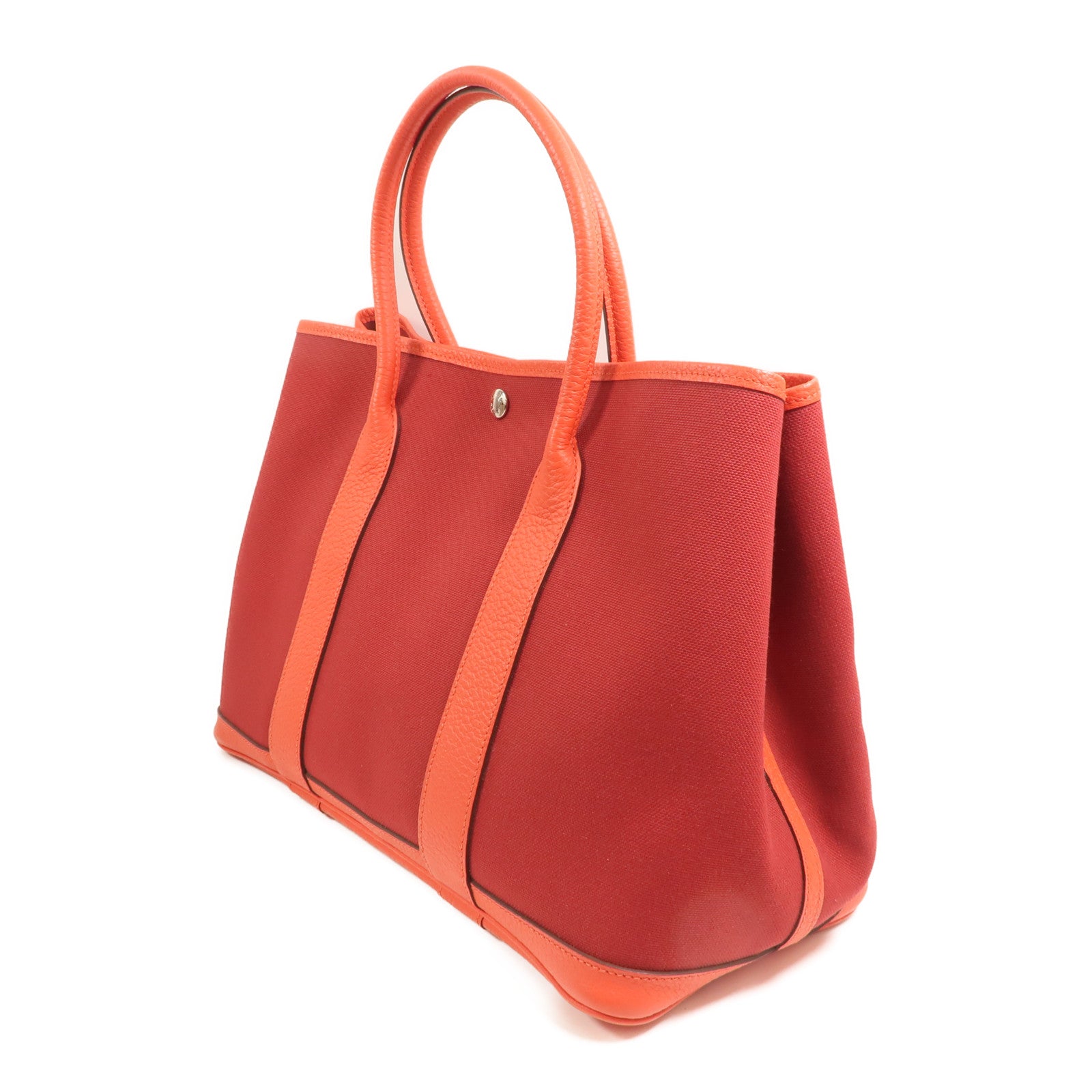 HERMES 【激減優惠】帆布GardenParty PM銀扣手挽袋Rouge Tomate/Capucin