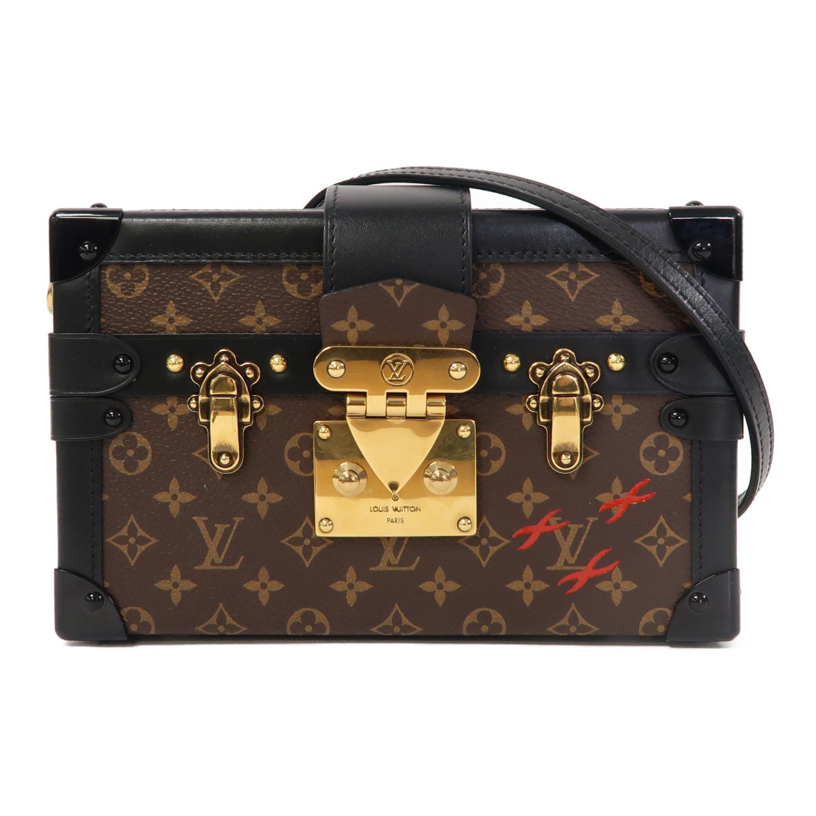 LOUIS VUITTON Monogram Petite Malle金扣肩背袋啡色/黑色