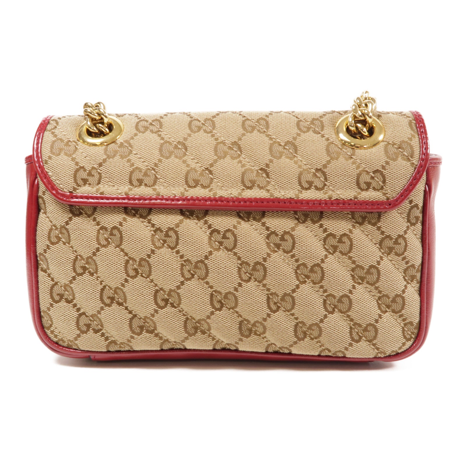 GUCCI 帆布GG Marmont金扣鏈帶肩背袋