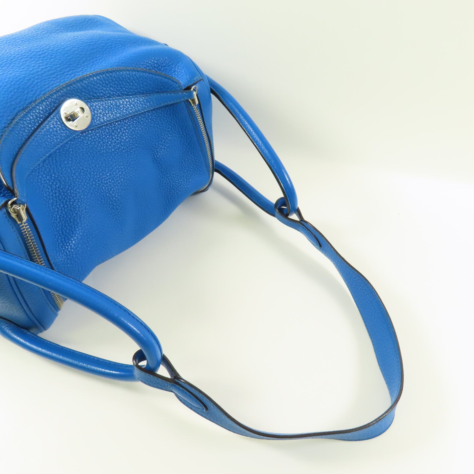 HERMES PHW Lindy 30 2 Way Bag Clemence Leather B3 Blue Zanzibar