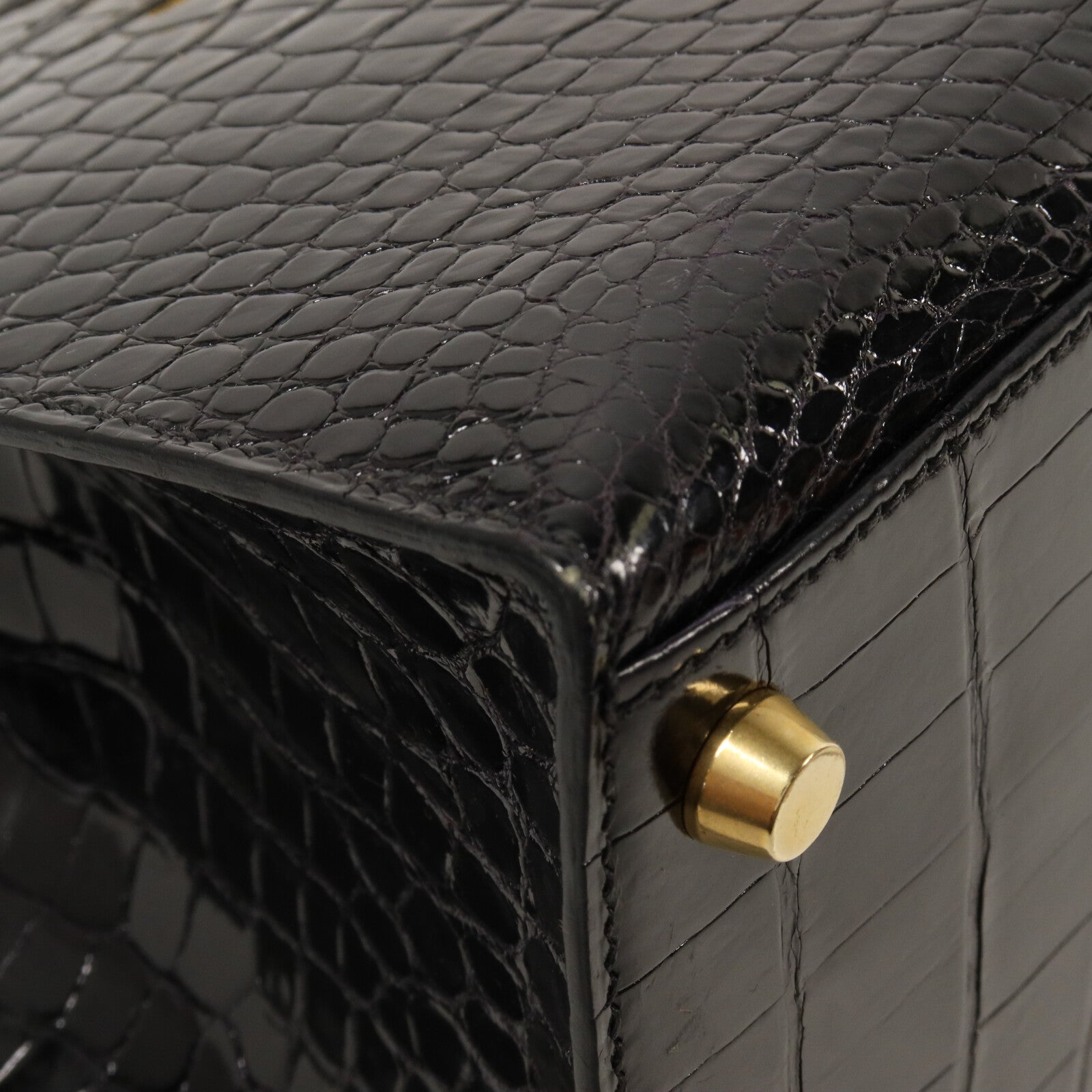 HERMES 鱷魚皮革Kelly 28手挽肩背兩用袋Noir