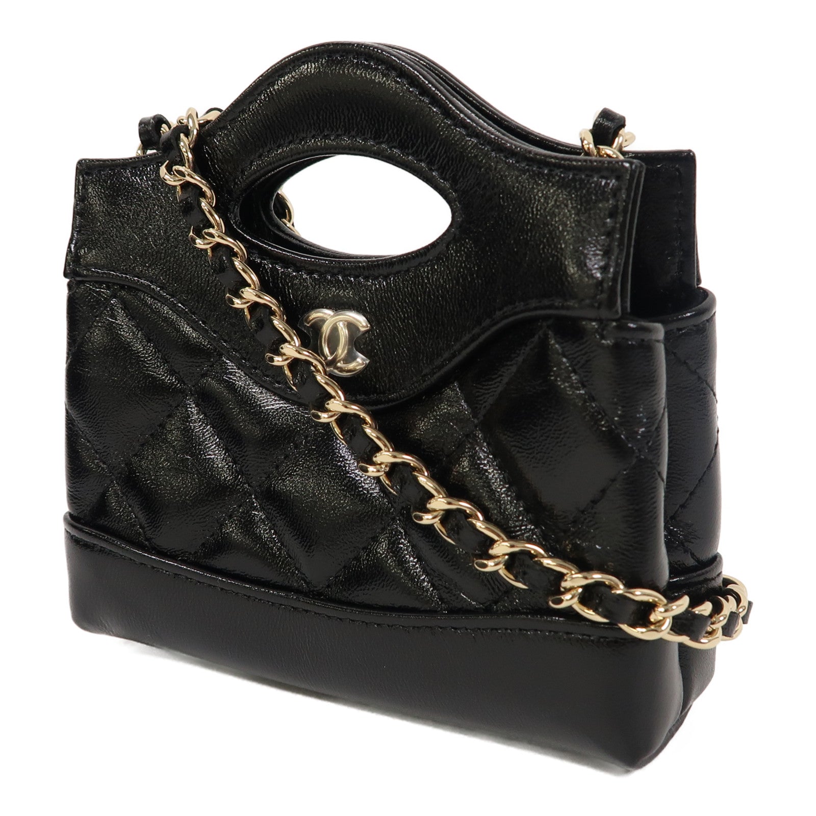 CHANEL 【激減優惠】菱格羊皮皮革Chain Shoulder金扣鏈帶肩背袋黑色