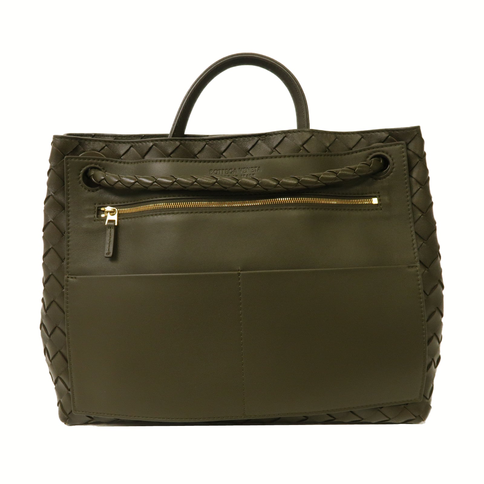 BOTTEGA VENETA 織紋皮革Medium Andiamo金扣手挽肩背兩用袋啡色
