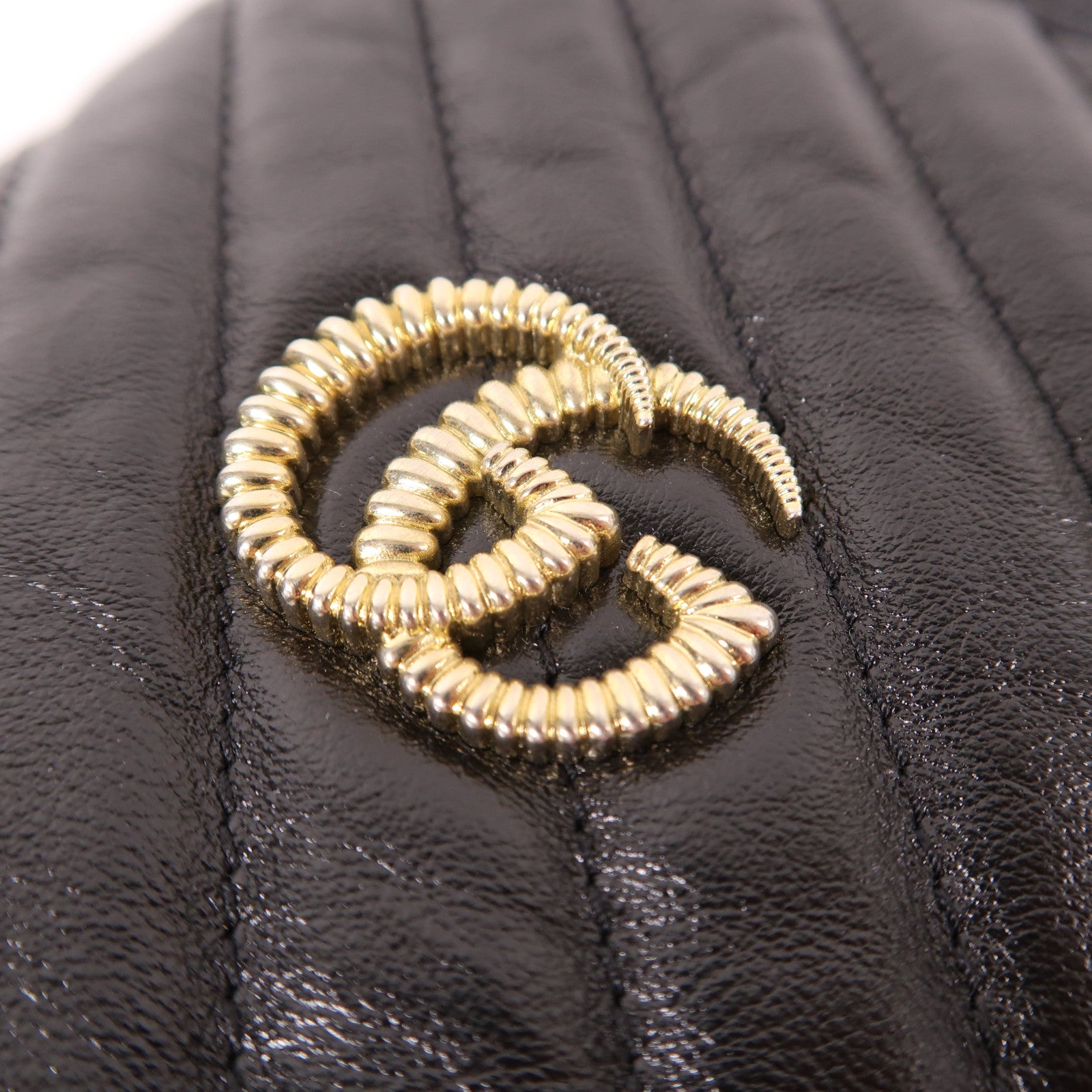 GUCCI GG GHW GG Marmont Bucket Shoulder Bag 573817 Calfskin Leather Black