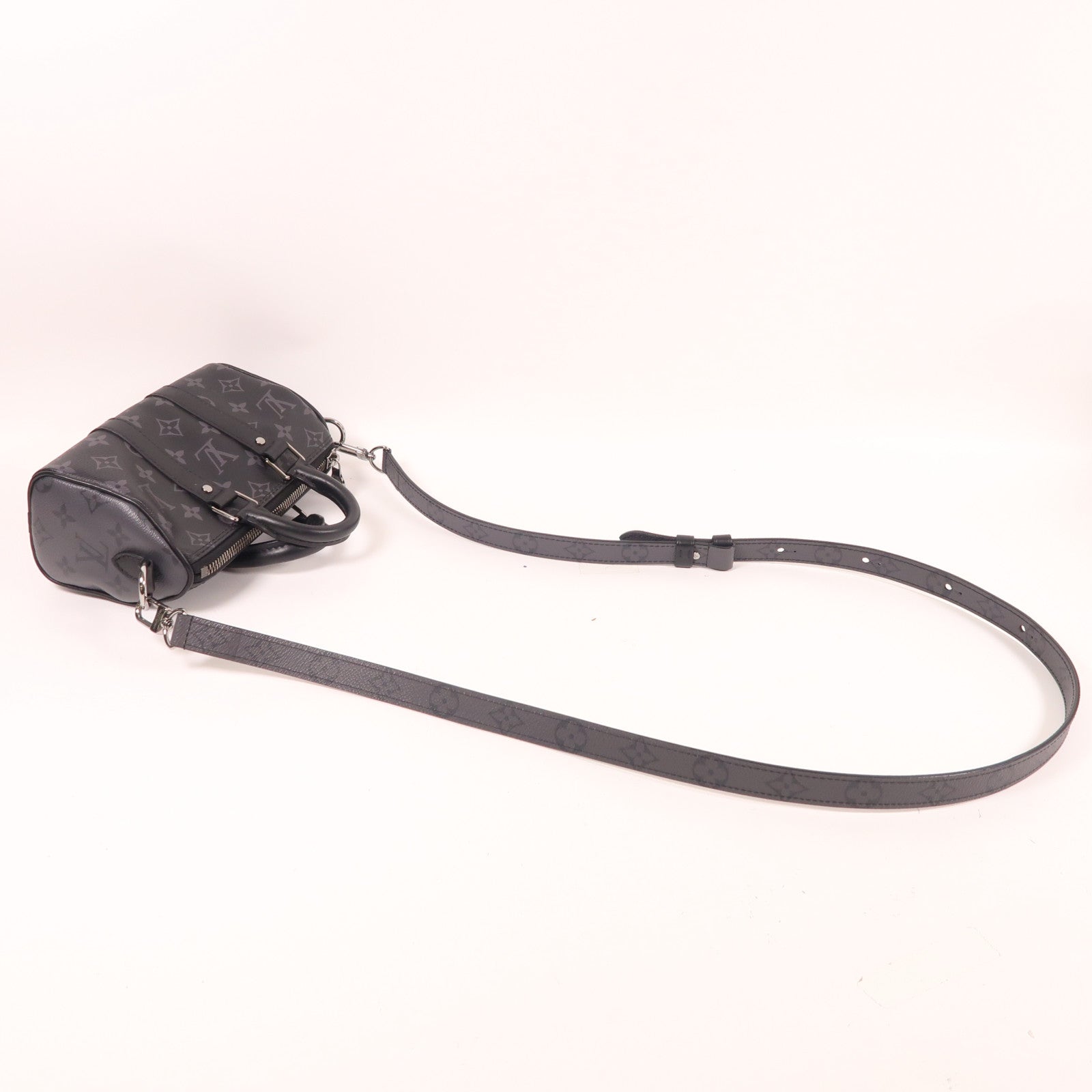 LOUIS VUITTON Monogram Eclipse Keepall XS銀扣手挽肩背兩用袋黑色