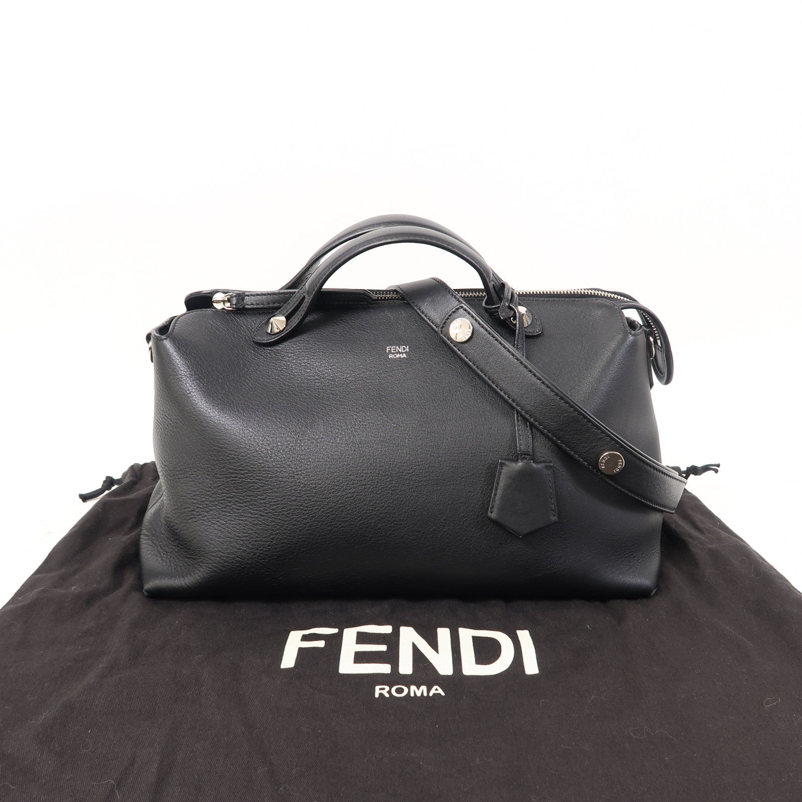FENDI 牛皮皮革By The Way銀扣手挽肩背兩用袋黑色