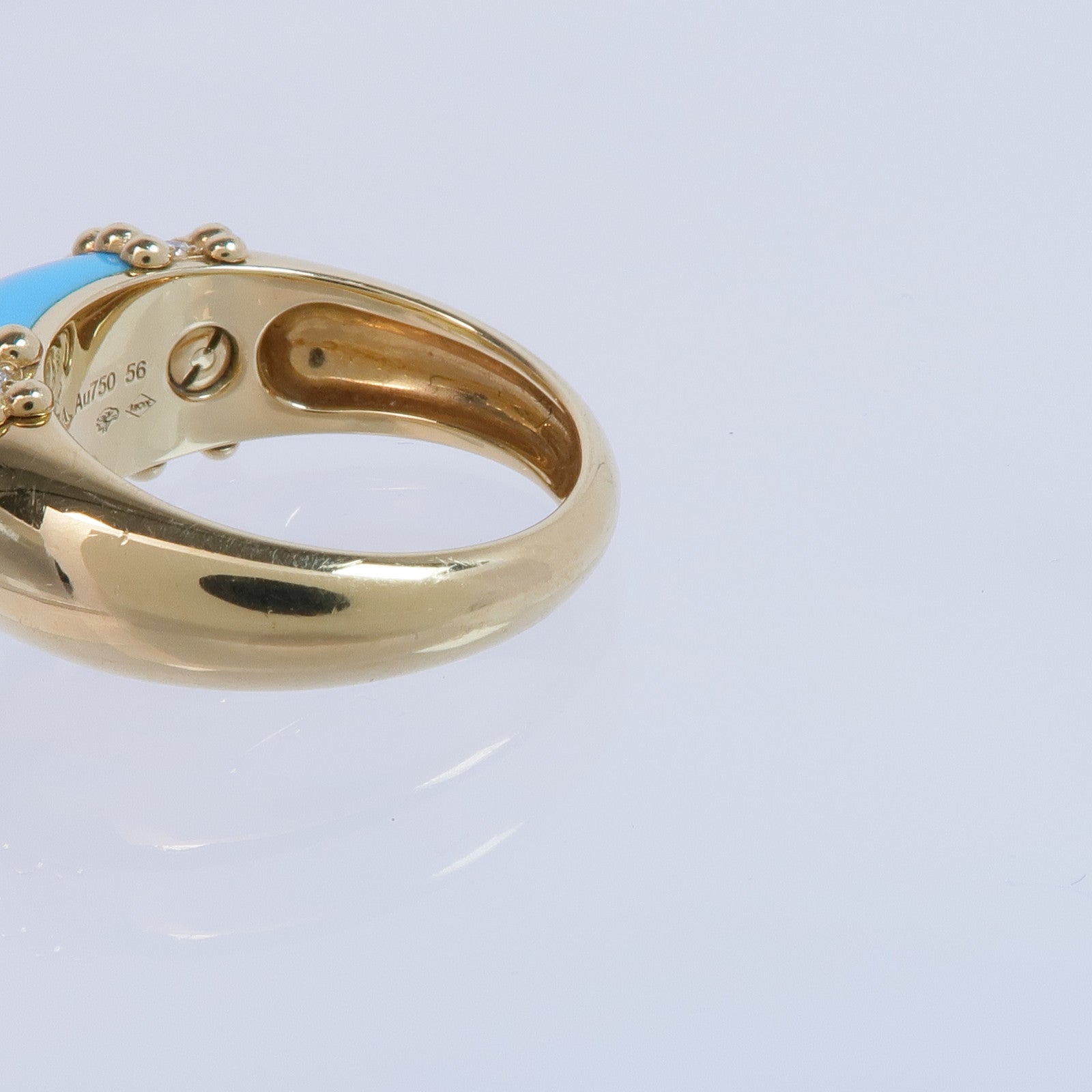 Van Cleef & Arpels 18K黃金Perlée Couleurs Ring綠松石/鑽石戒指VCA#56/US#7.5