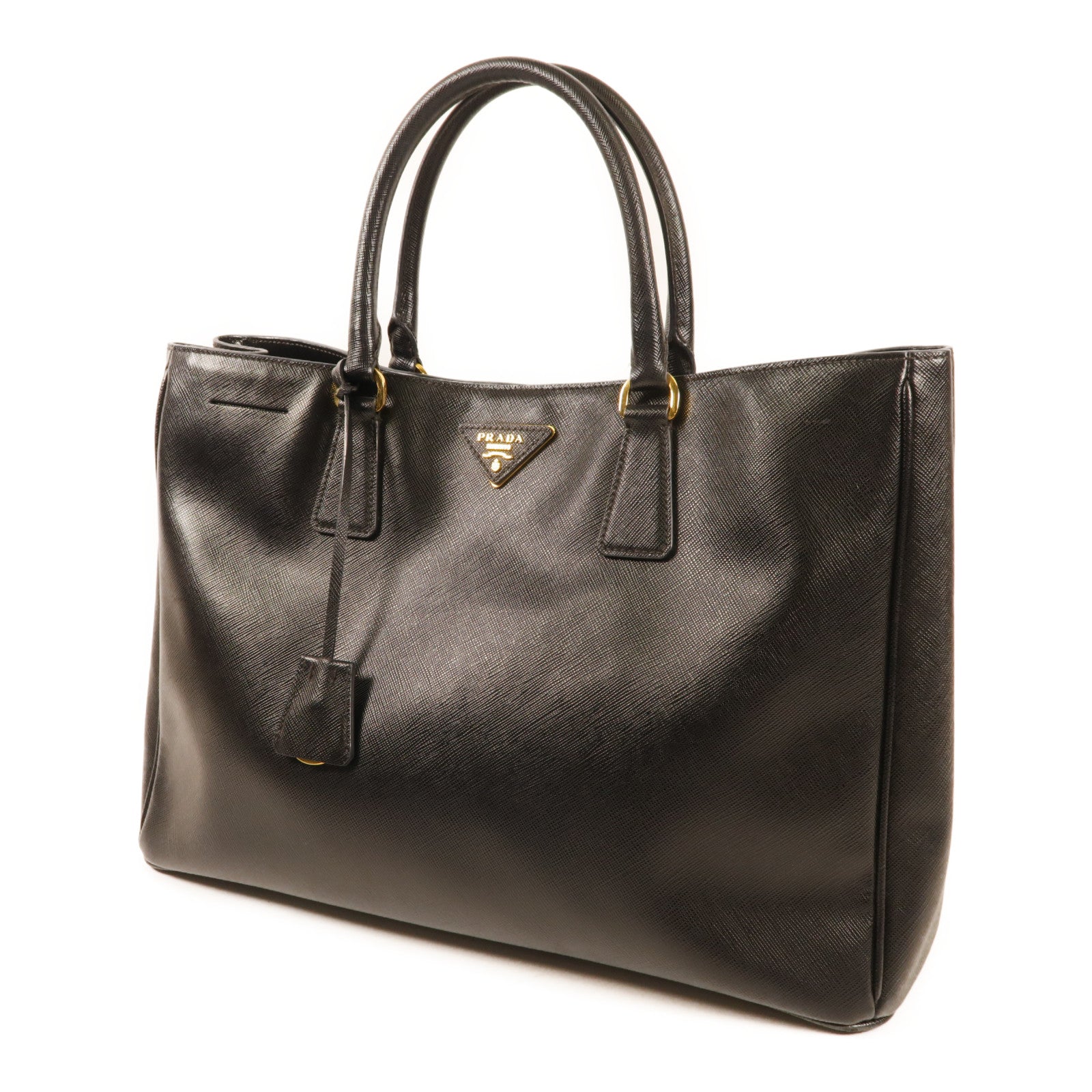 PRADA GHW Saffiano Large Hand Bag Calfskin Leather Black