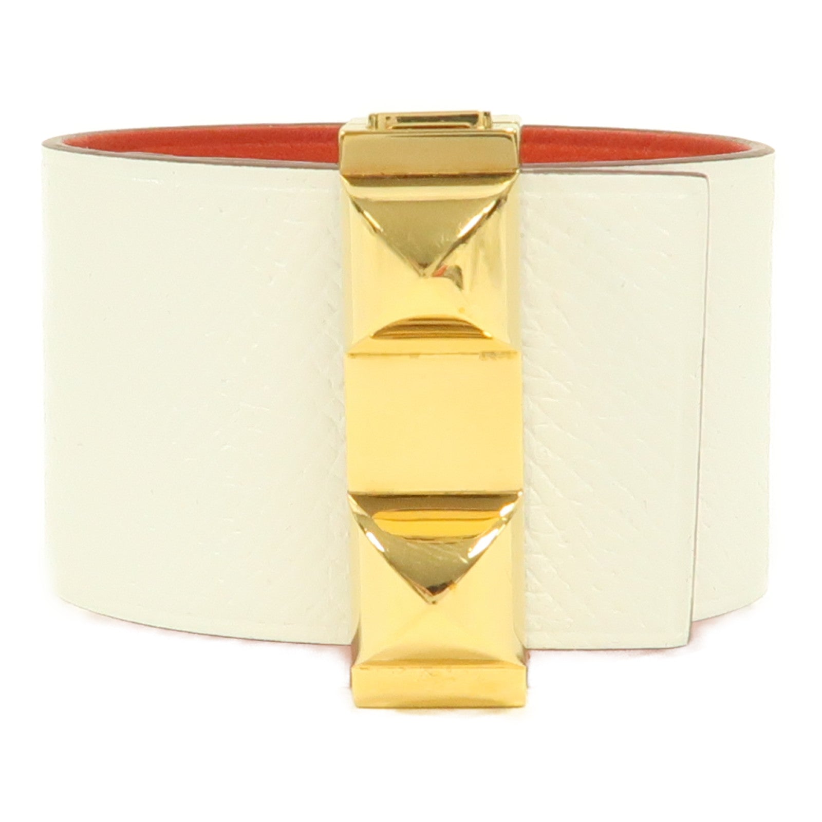 HERMES Epsom皮革Imprevisible Bracelet金扣手鐲白色/紅色