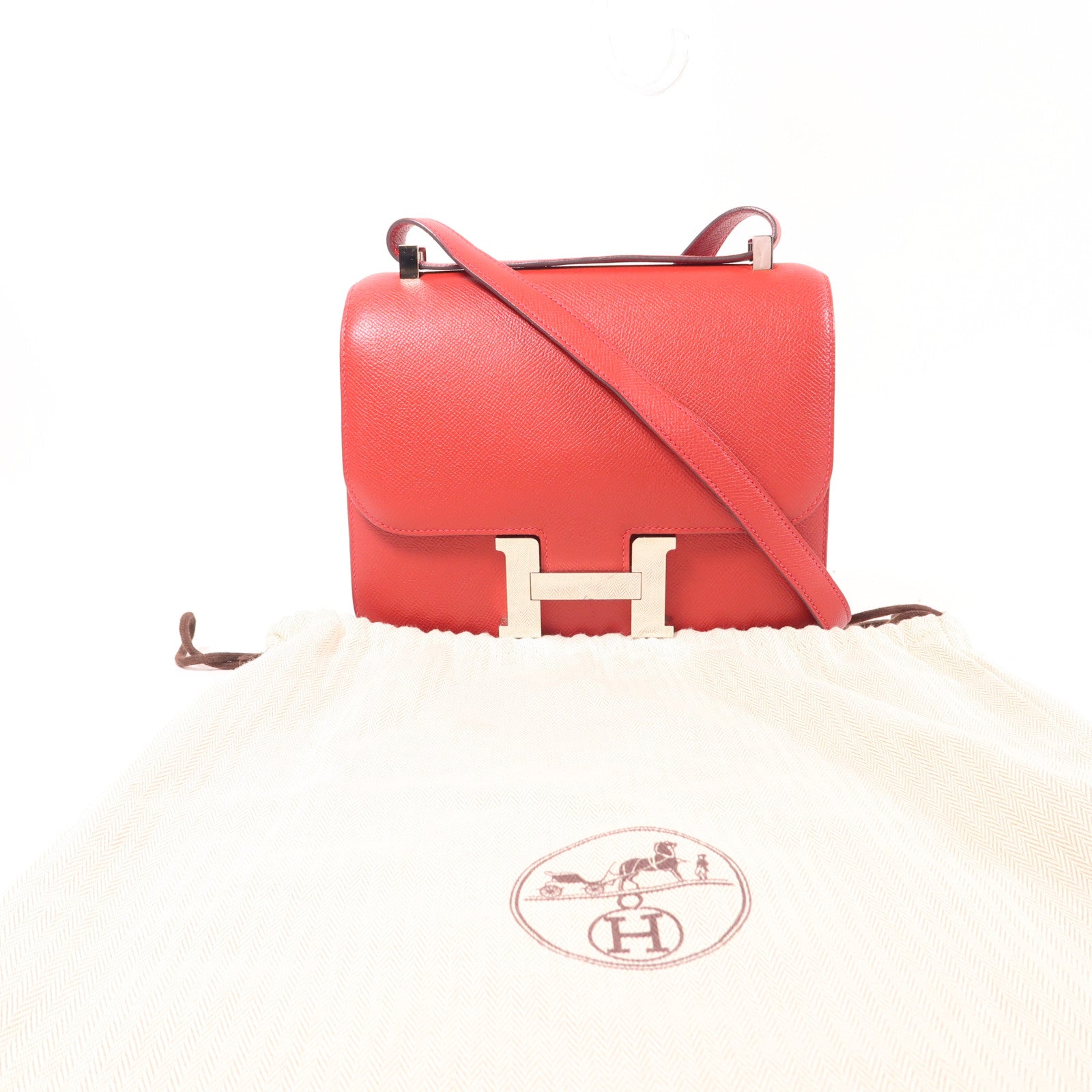 HERMES【激減優惠】 Epsom皮革Constance 24銀扣肩背袋Rouge Casaque