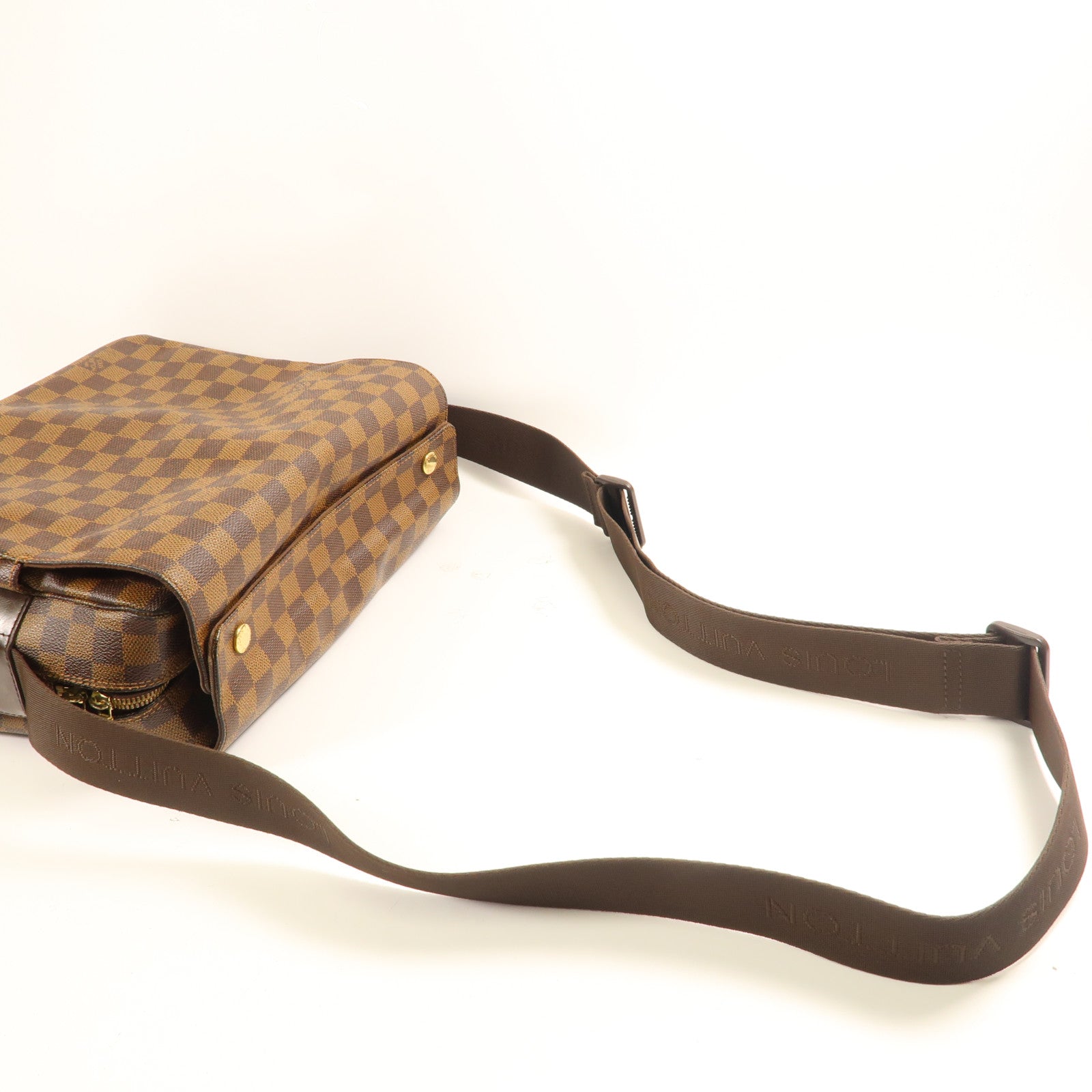 LOUIS VUITTON Damier Naviglio金扣肩背袋棕色