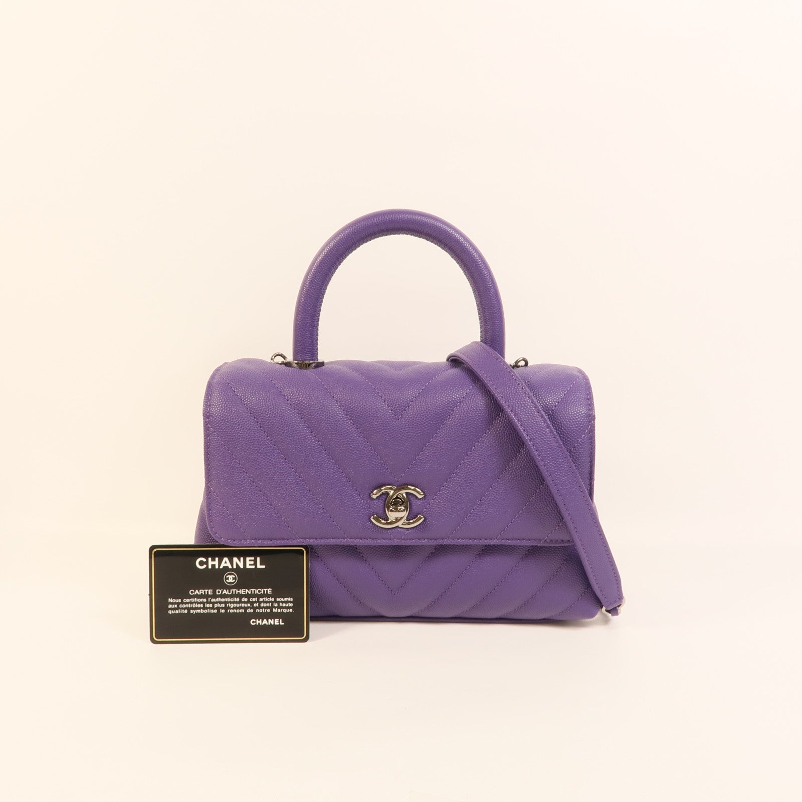 CHANEL 牛皮皮革Coco Handle Small鏈帶手挽肩背兩用袋