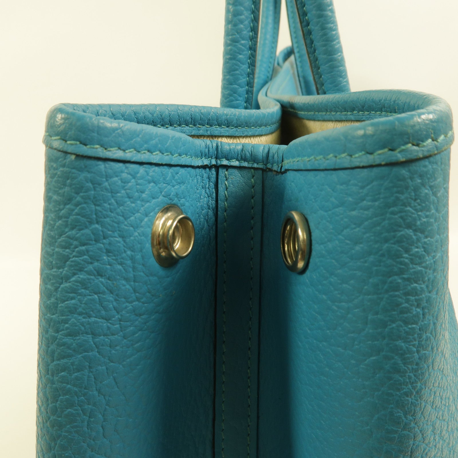 HERMES Clemence皮革Garden Party PM手挽袋Turquoise