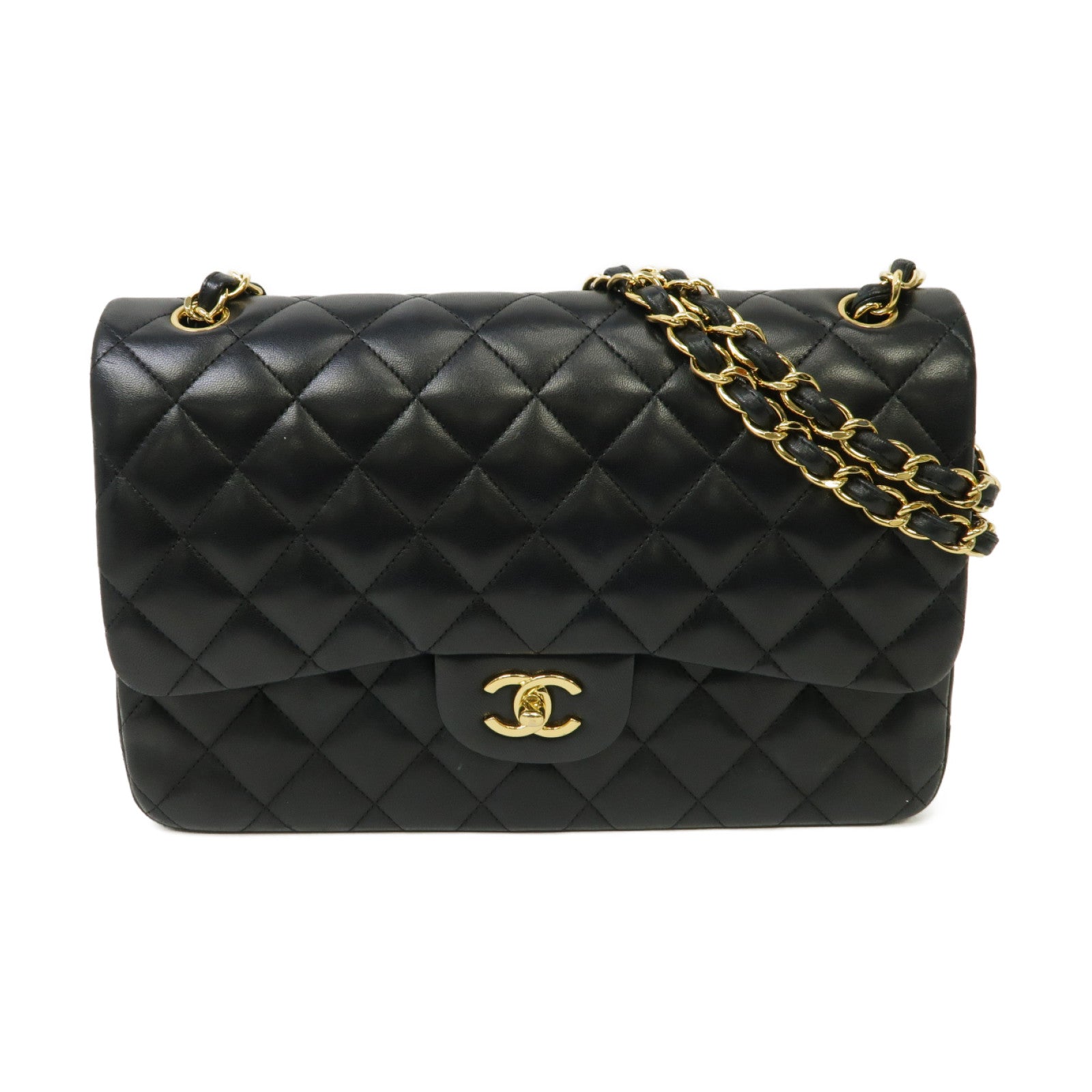 CHANEL 【激減優惠】菱格羊皮皮革Classic Jumbo金扣鏈帶肩背袋黒色