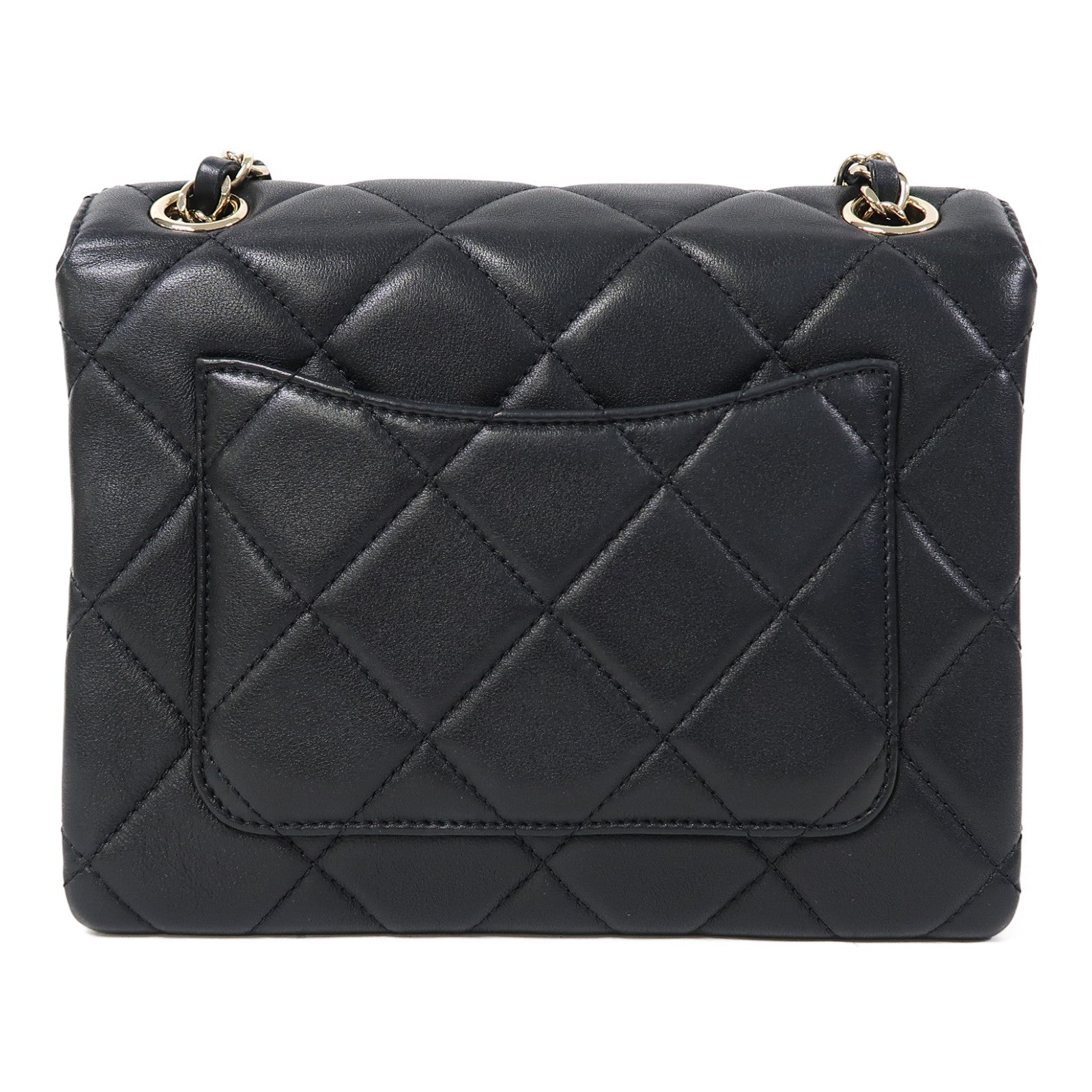 CHANEL 菱格羊皮皮革Chain Shoulder金扣鏈帶肩背袋黑色