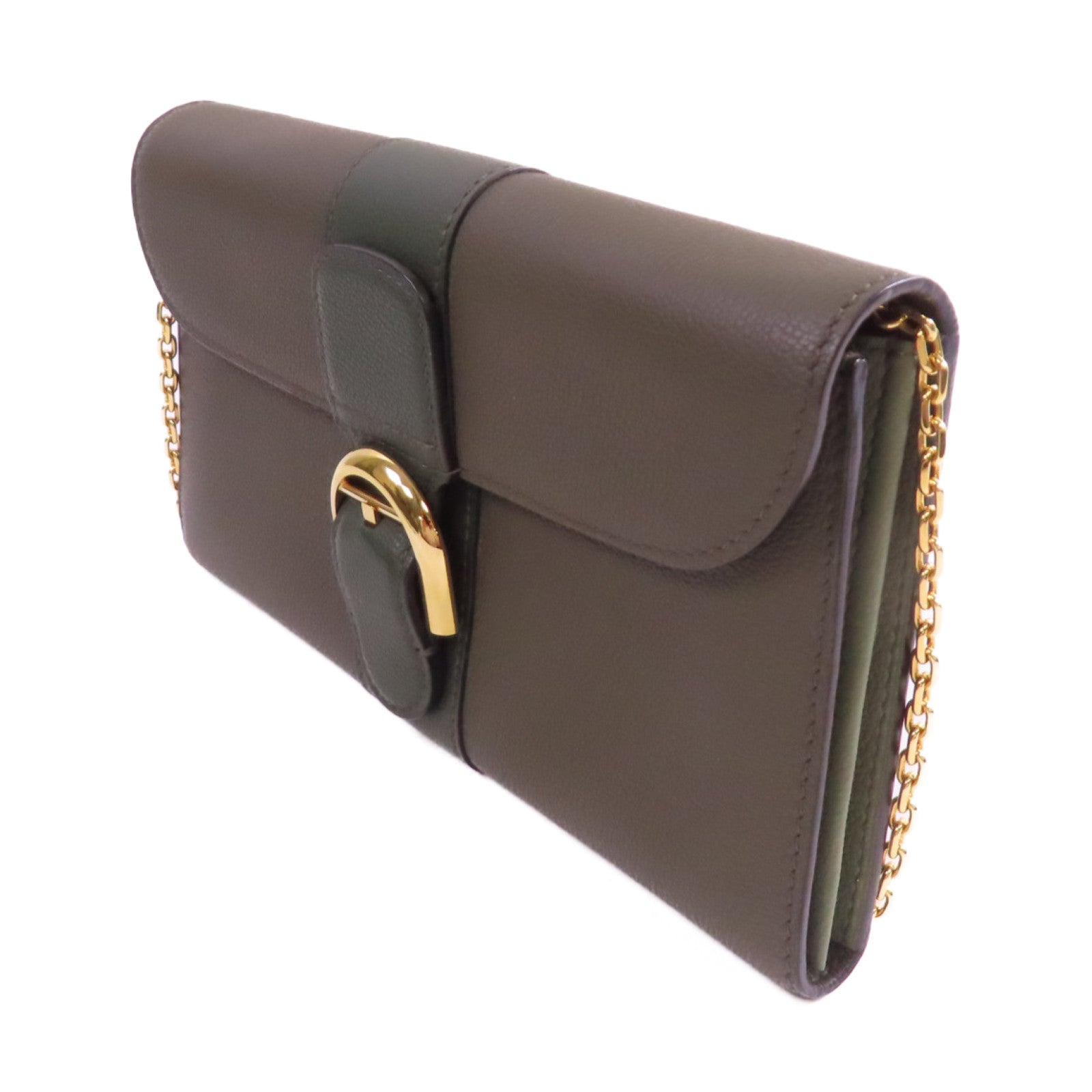 Delvaux 牛皮皮革Delvaux Brillant Wallet on Chain Shoulder Bag金扣鏈帶肩背袋深綠色