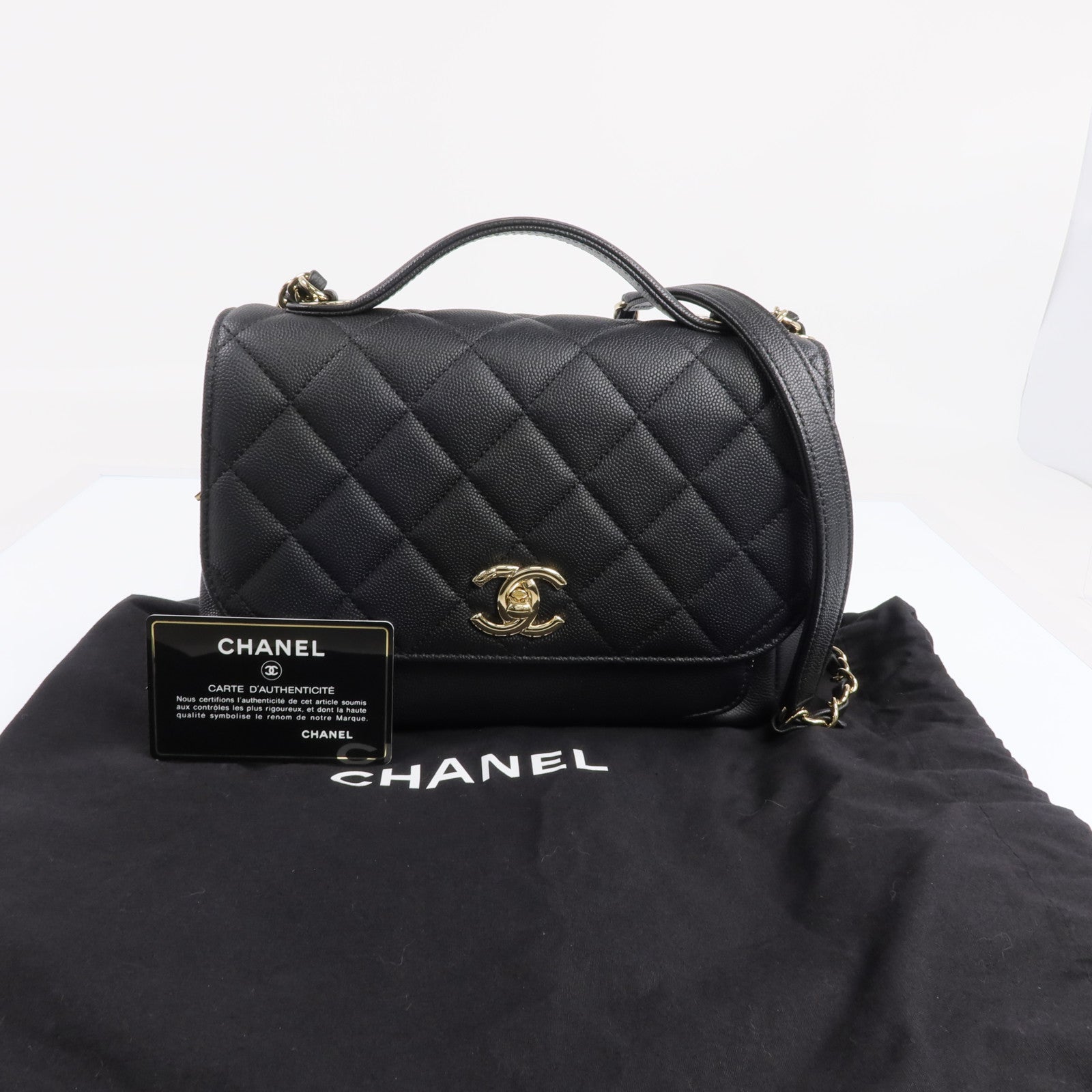CHANEL 牛皮皮革Business Affinity Medium金扣手挽肩背兩用袋