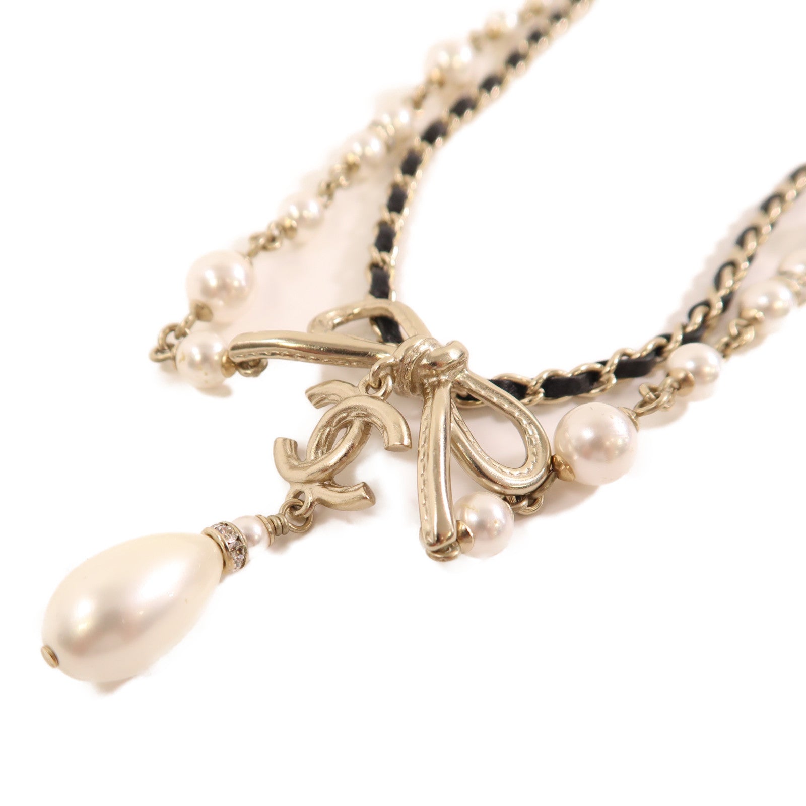 CHANEL 金屬/仿珍珠Necklace金扣項鏈