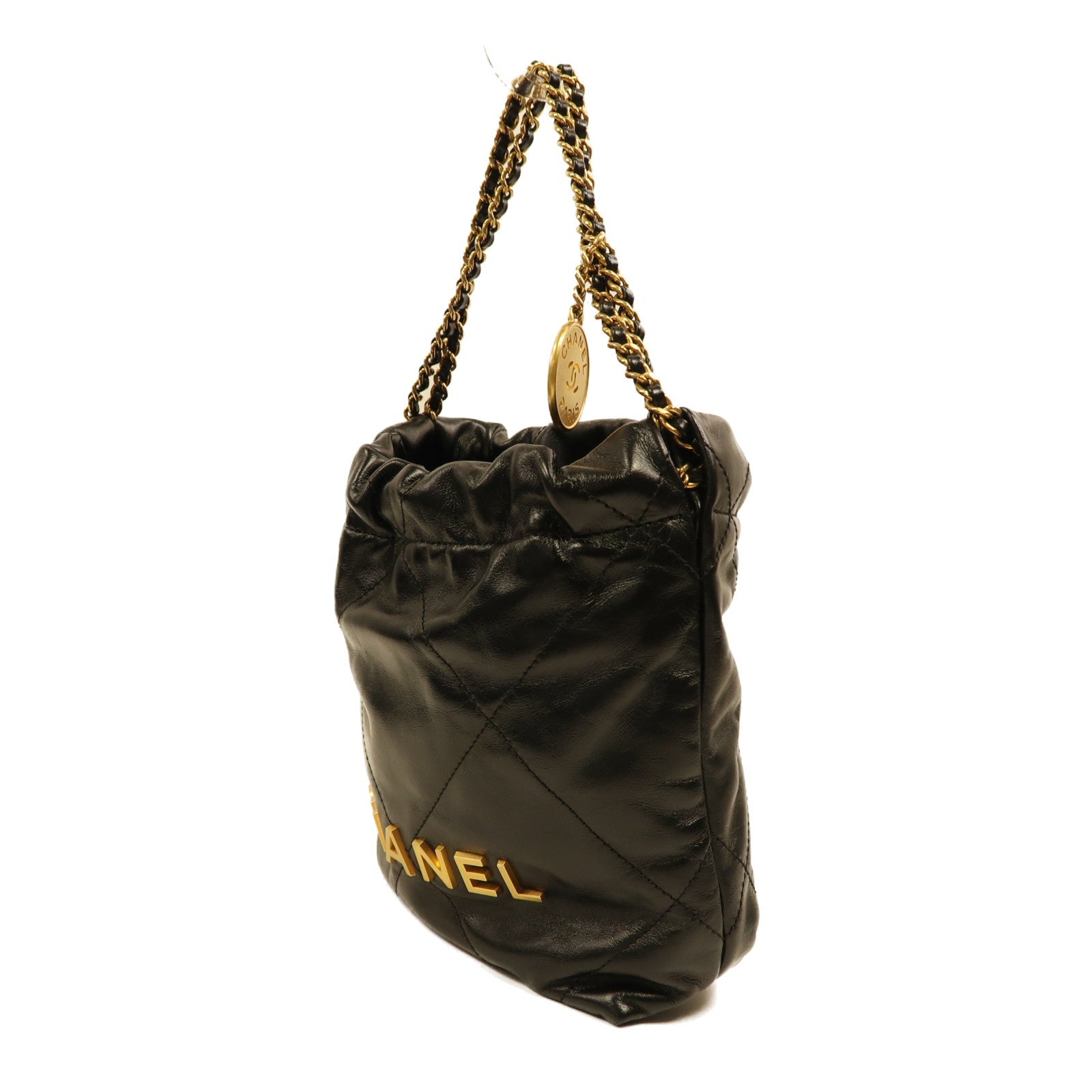 CHANEL CC GHW C22 Mini 2 Way Shoulder Bag Handbag Calfskin Leather Black