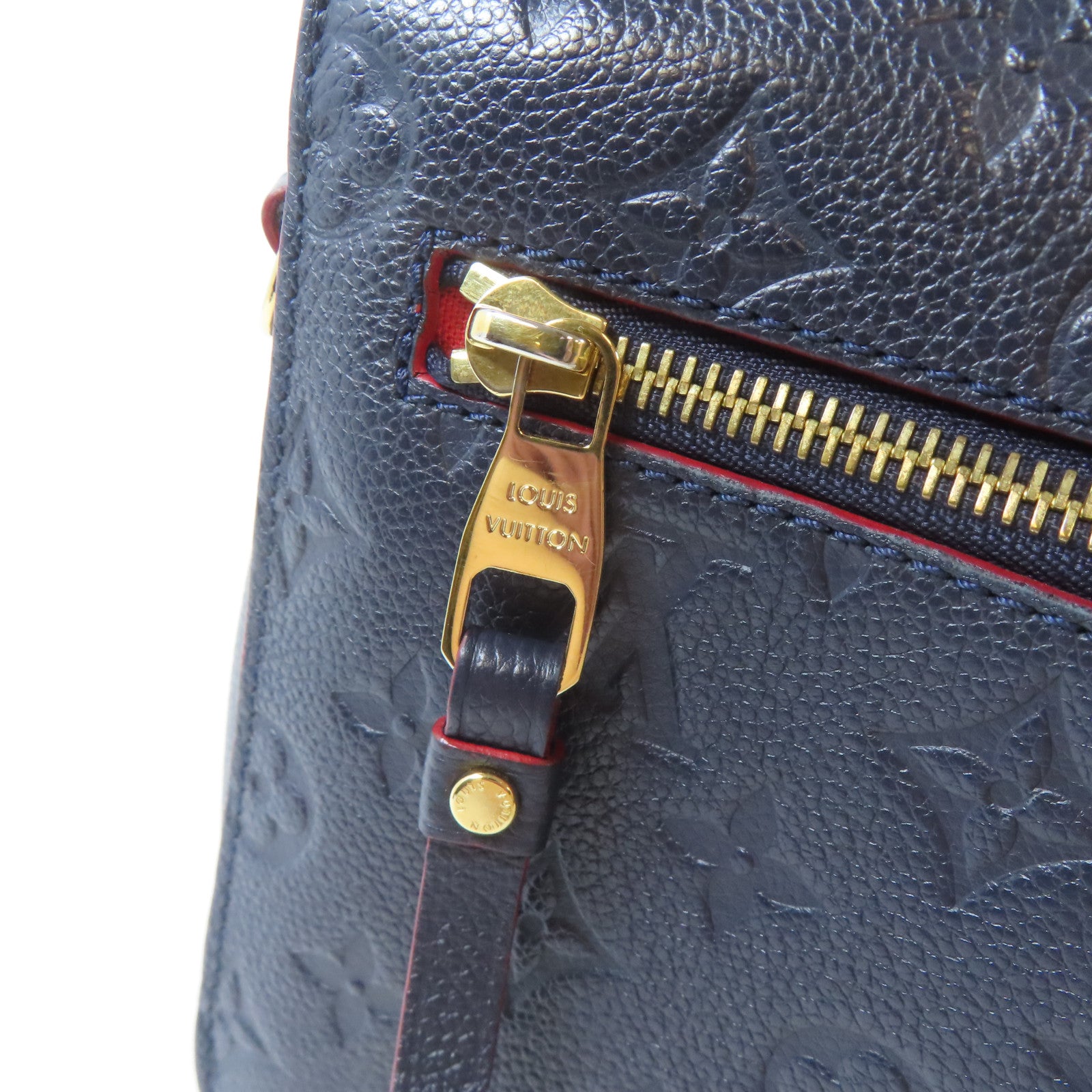 LOUIS VUITTON Monogram Empreinte Metis MM金扣手挽肩背兩用袋深藍色/紅色