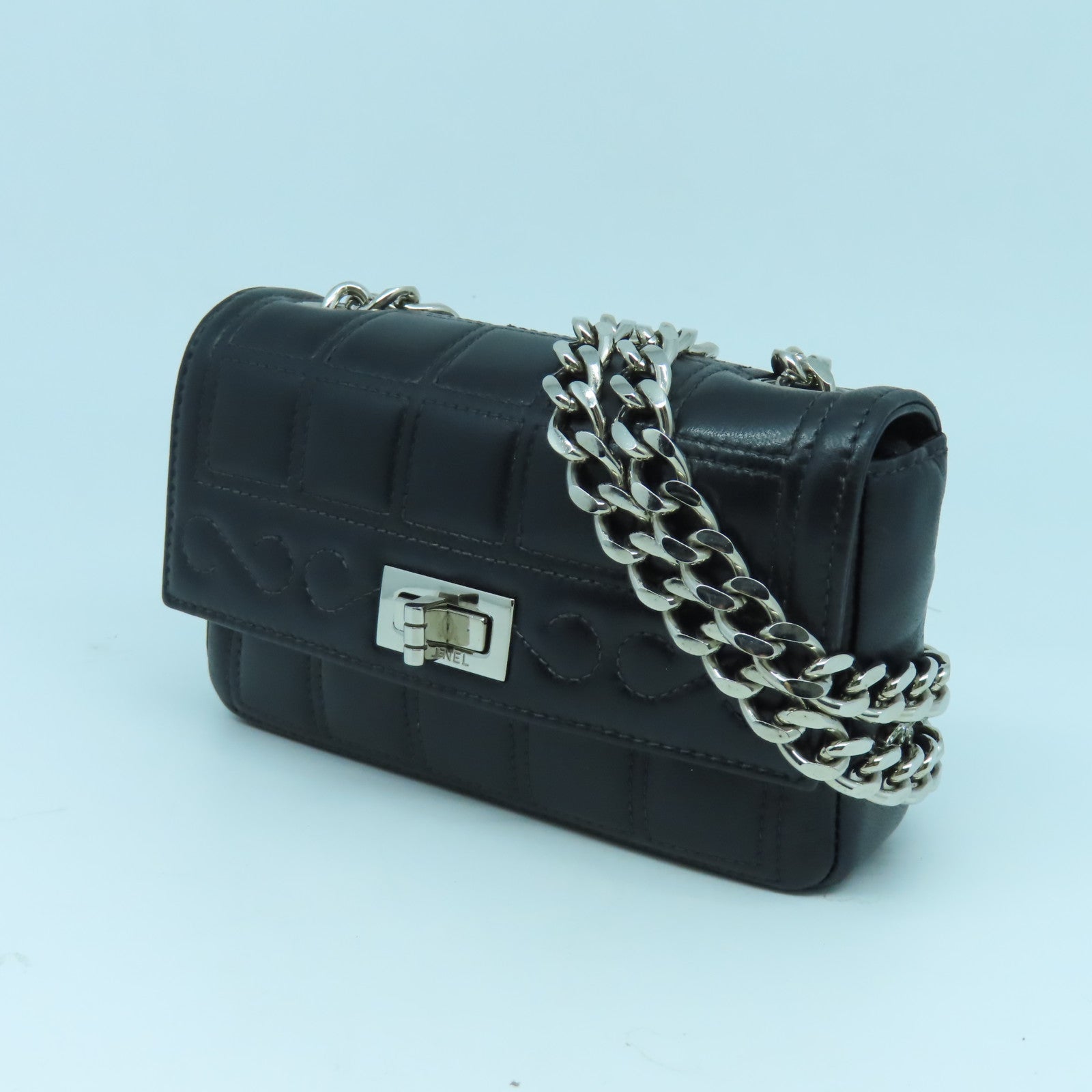 CHANEL 【清倉大減價】牛皮皮革Chain Shoulder Bag銀扣鏈帶肩背袋黑色