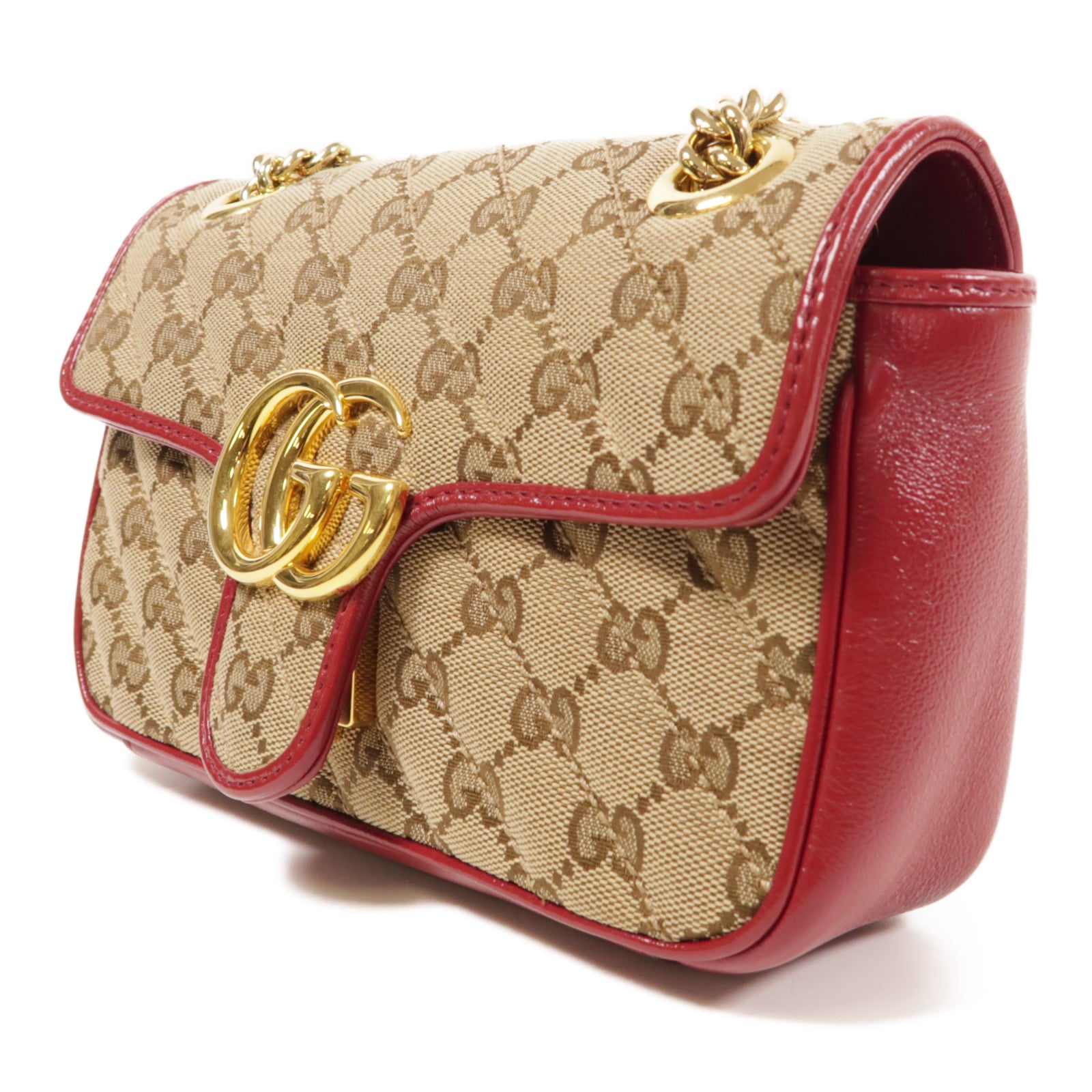 GUCCI 帆布GG Marmont金扣鏈帶肩背袋