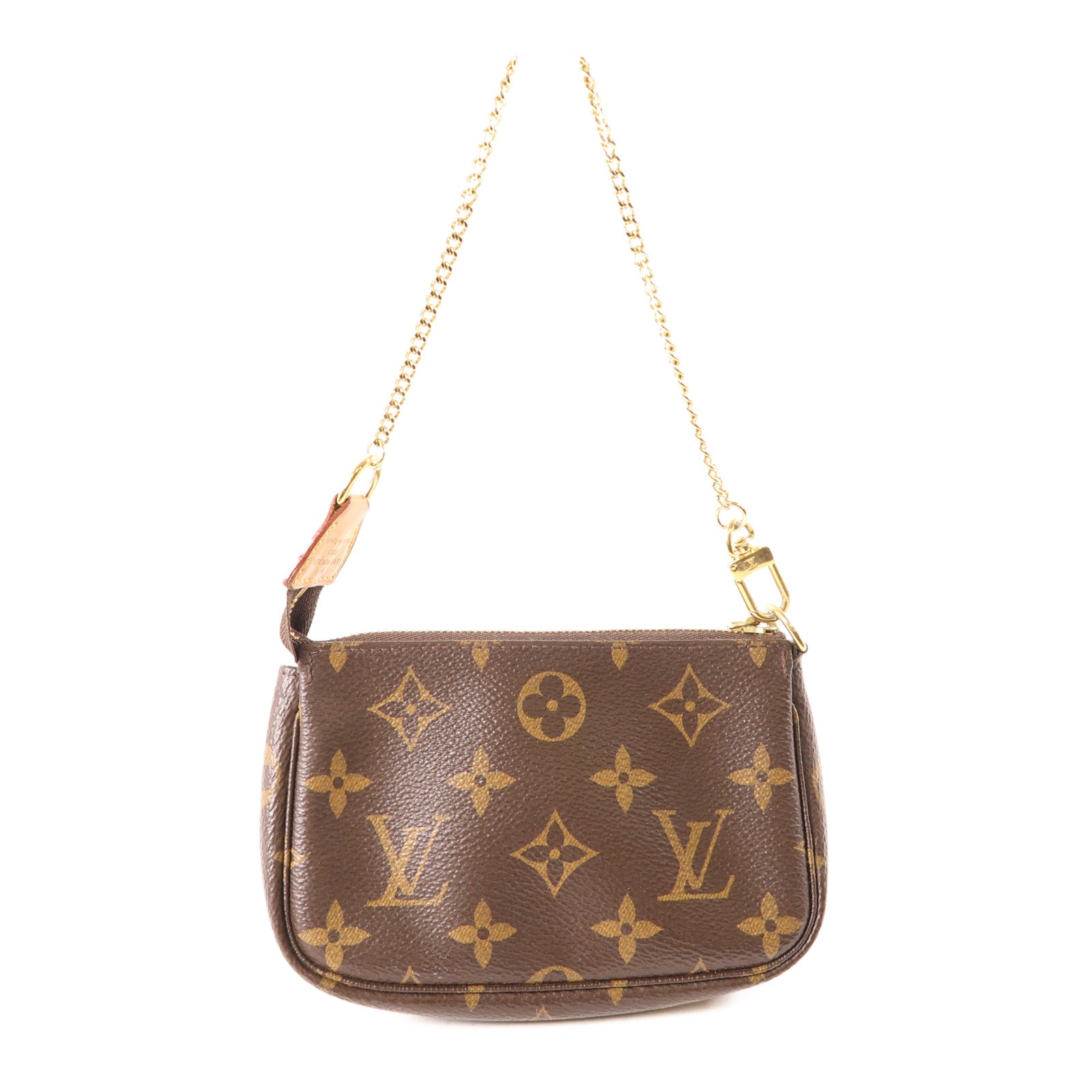 LOUIS VUITTON Monogram Mini Pochette Accessoires金扣手挽袋棕色