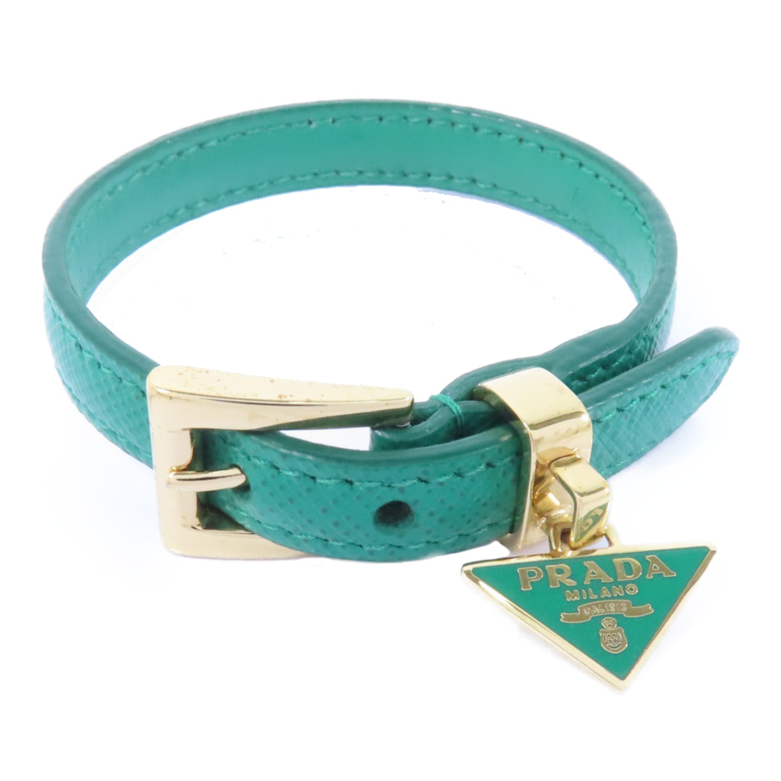 PRADA 牛皮皮革/金屬Bracelet手鏈綠色/金色