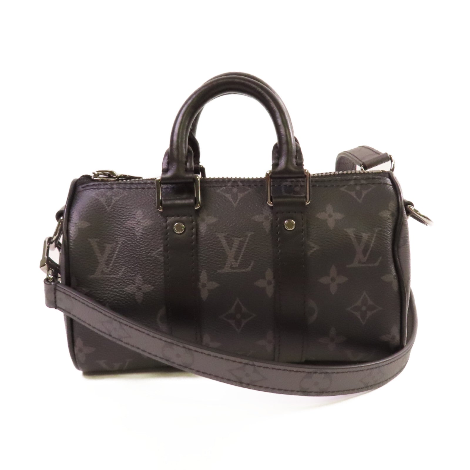 LOUIS VUITTON Monogram Eclipse Keepall XS 2Way Shoulder Bag銀扣手挽肩背兩用袋黑色/灰色