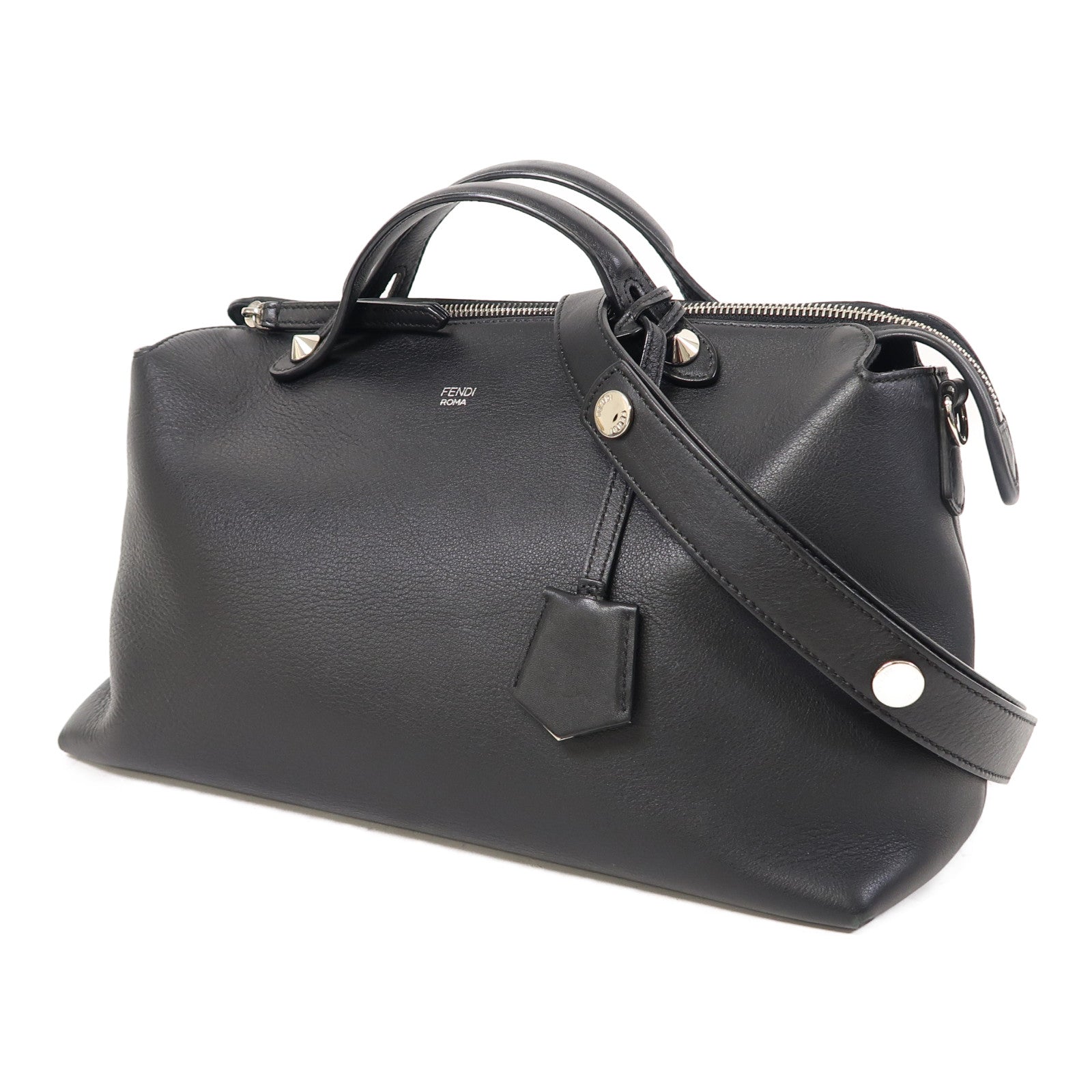 FENDI 牛皮皮革By The Way銀扣手挽肩背兩用袋黑色