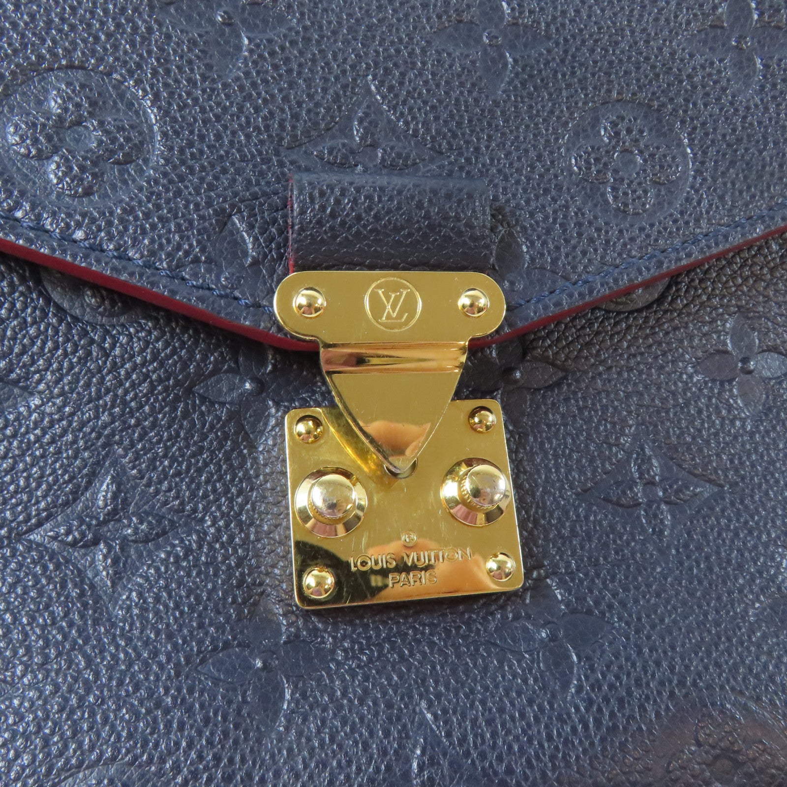 LOUIS VUITTON Monogram Empreinte Metis MM金扣手挽肩背兩用袋深藍色/紅色