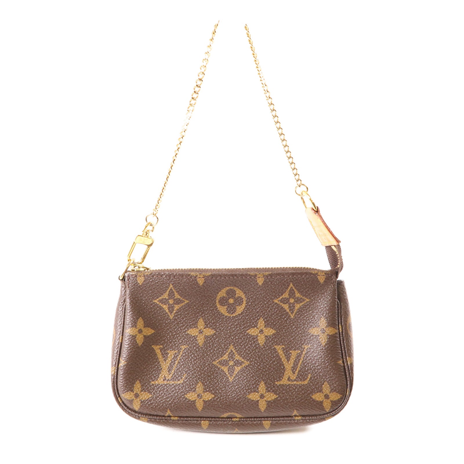 LOUIS VUITTON Monogram Mini Pochette Accessoires金扣手挽袋棕色