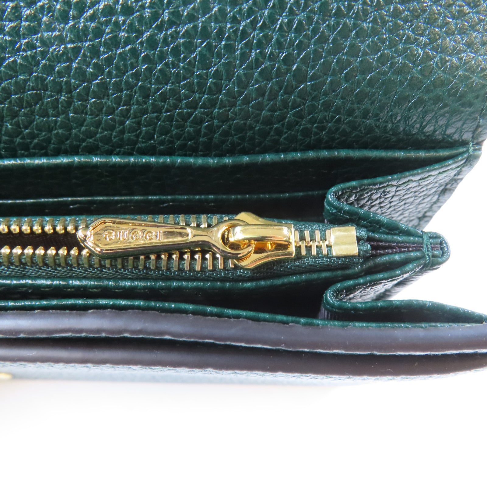 GUCCI 牛皮皮革Zumi Long Wallet金扣銀扣長錢包綠色