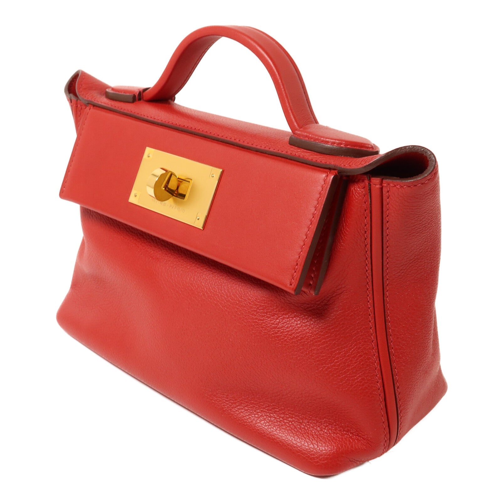HERMES Swift皮革/Evercolor皮革Mini 24/24手挽肩背兩用袋Rouge Piment