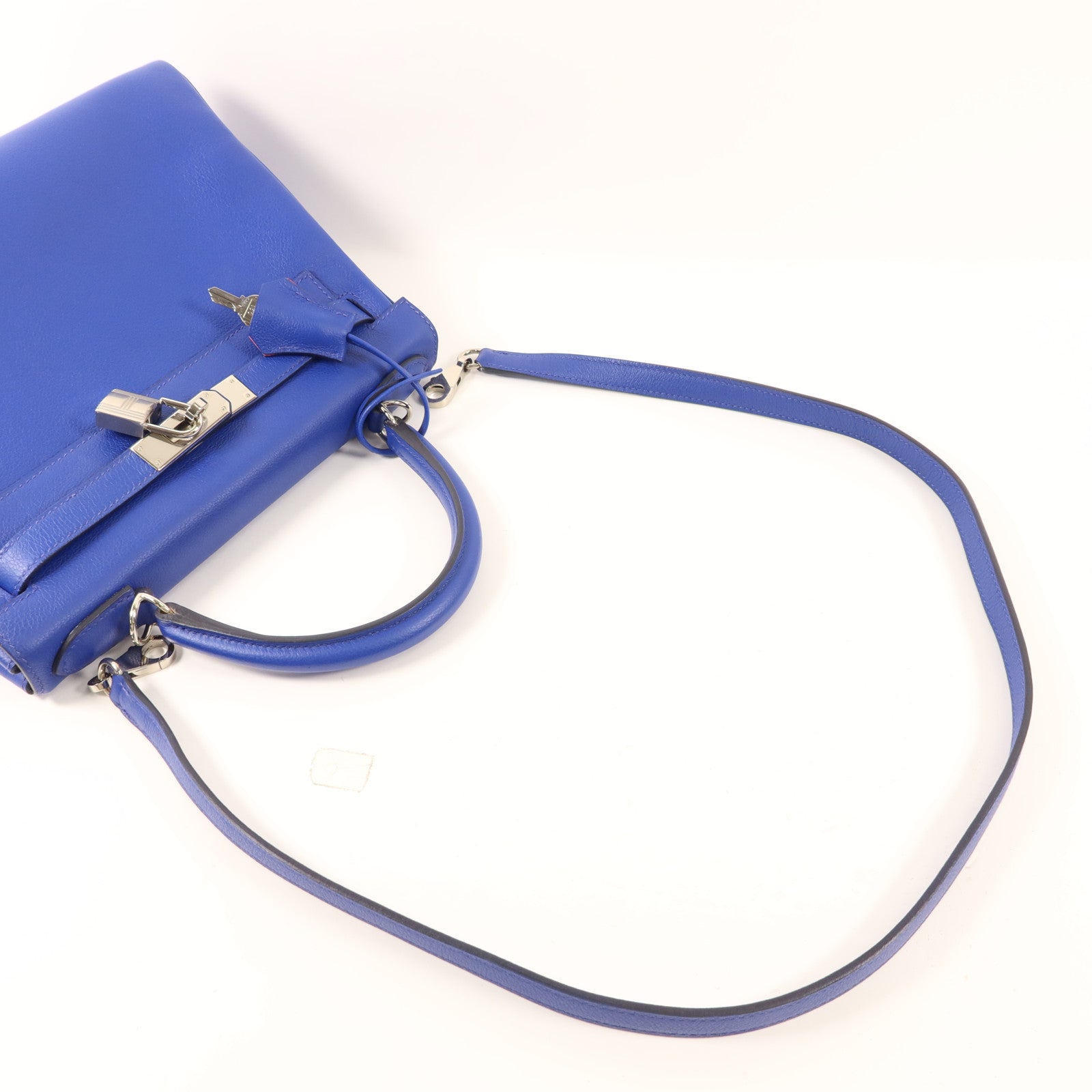 HERMES 【激減優惠】Evercolor皮革Kelly 28銀扣手挽肩背兩用袋Bleu Royal