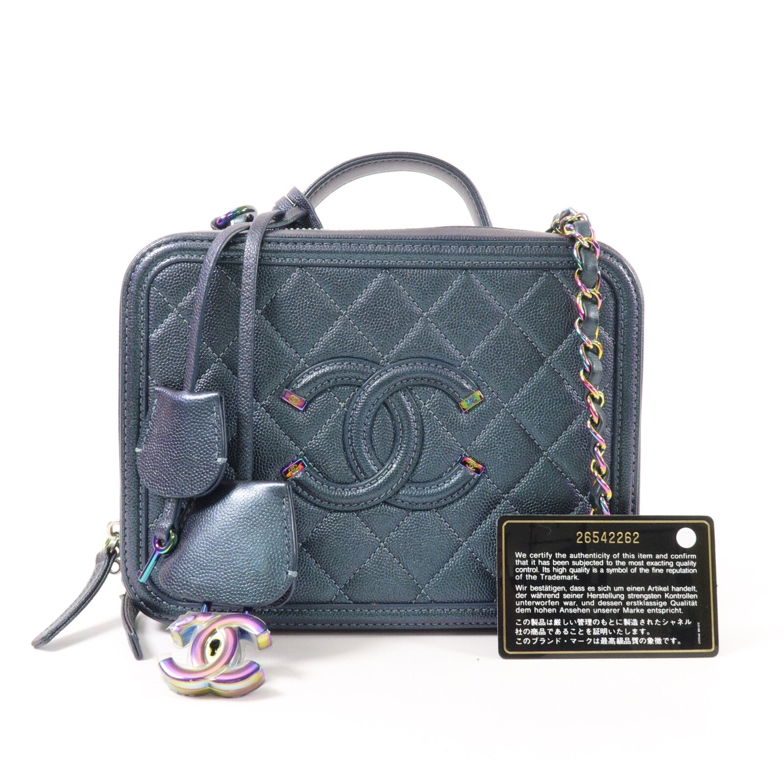 CHANEL 牛皮皮革CC Filigree Vanity Case Medium鏈帶肩背袋