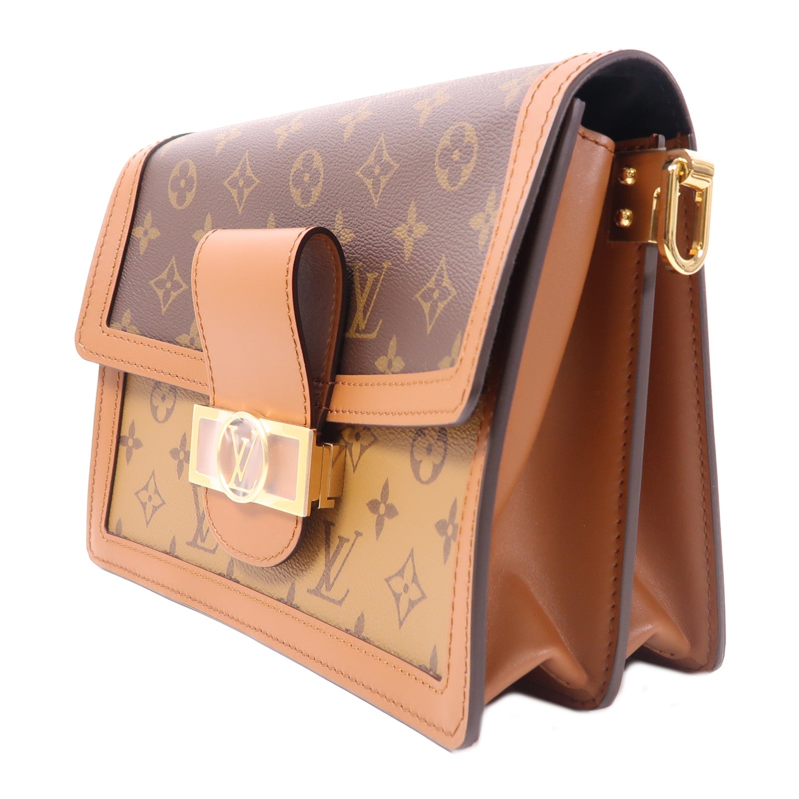 LOUIS VUITTON Monogram/Monogram Reverse Dauphine MM金扣手挽肩背兩用袋