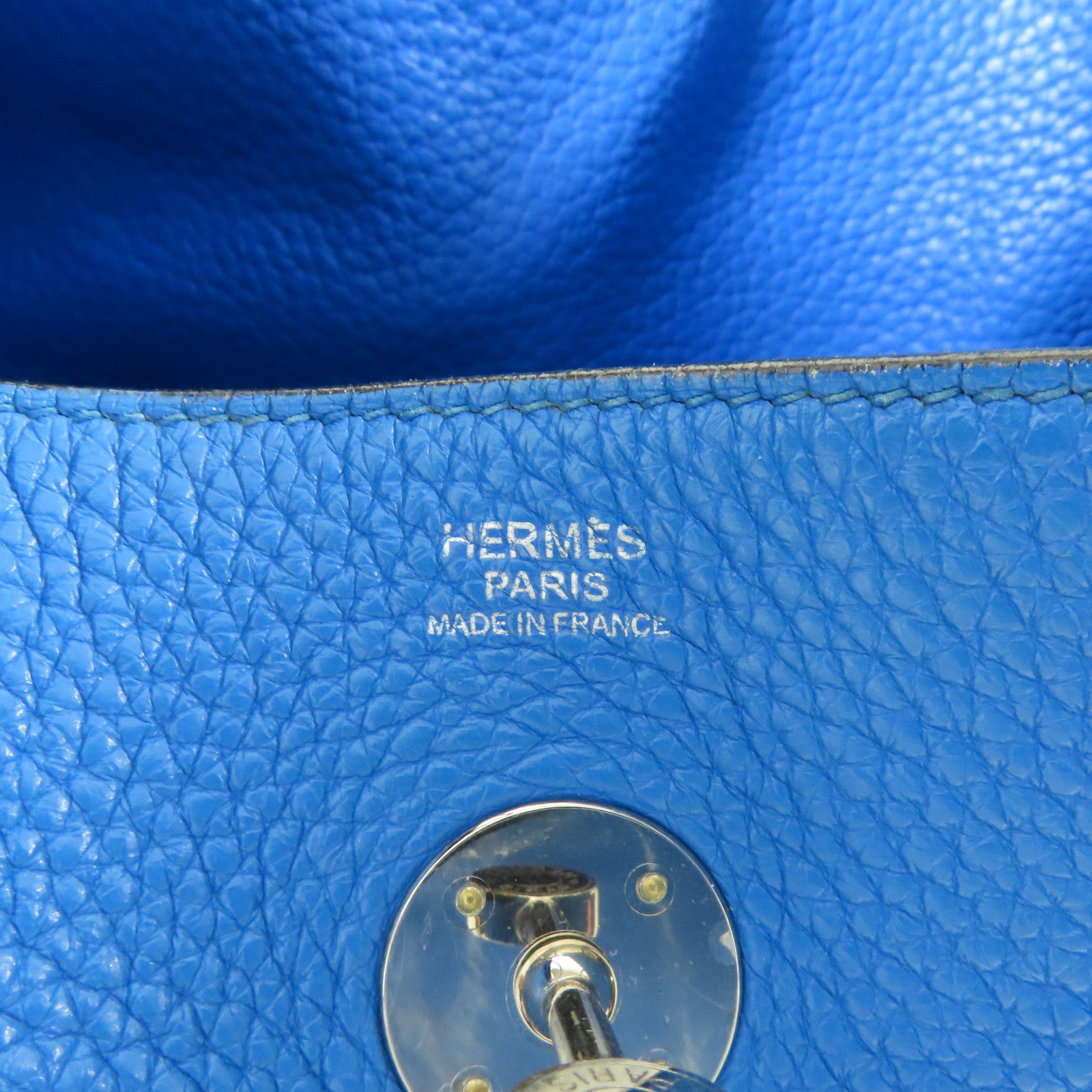HERMES PHW Lindy 30 2 Way Bag Clemence Leather B3 Blue Zanzibar